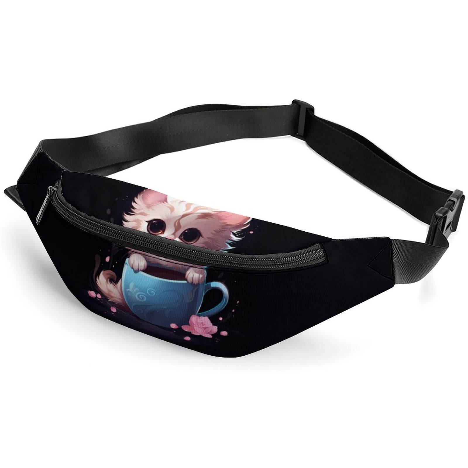 Adjustable Waist Bag & Crossbody Pouch - Stylish Cup Cat in Teacup Design for Women & Men | Perfect for Travel, Concerts, and Everyday Use