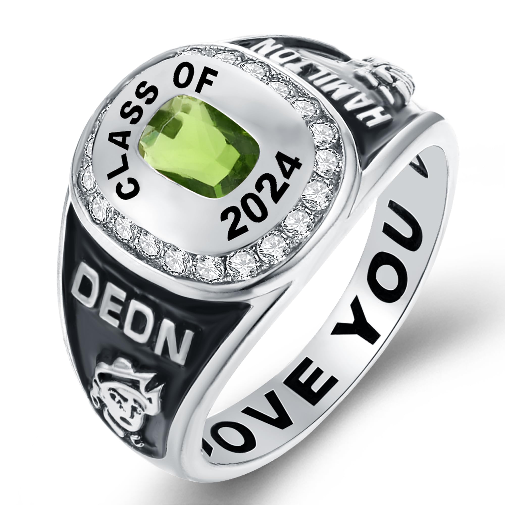 Personalized Graduation Class Rings for Women - Custom Engraved Birthstone High School & College Rings in Rose Gold Plated (Size 5-15) - Perfect for Commencement Ceremonies, Alumni Gifts & Special Occasions