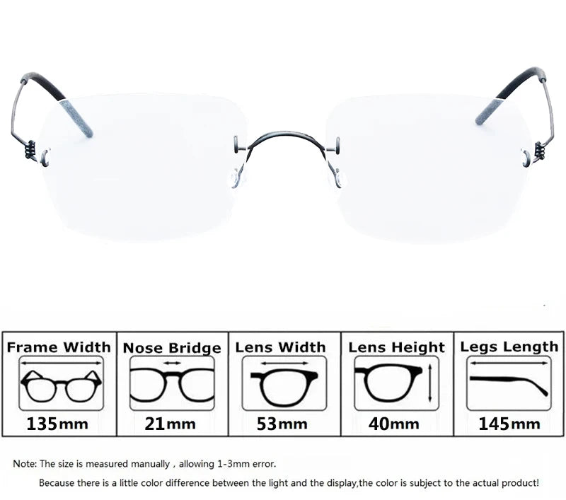 Aimee Women's Rimless Square Screwless Titanium Eyeglasses 92539 - Lightweight Comfortable Glasses for Work, Reading & Everyday Use
