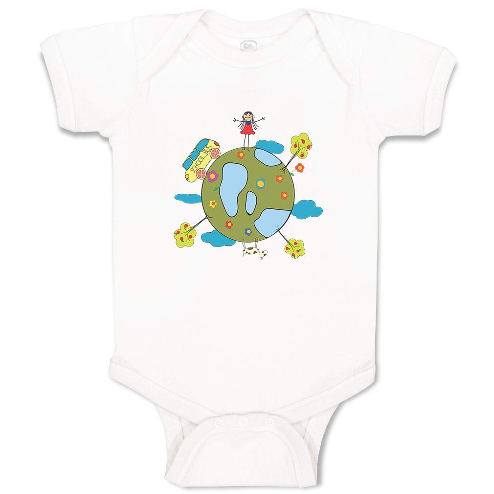 Custom Baby Bodysuit - Earth Globe & Bus Design - Funny Baby Clothes for Boys & Girls | Perfect for Playtime, Photo Shoots & Everyday Wear