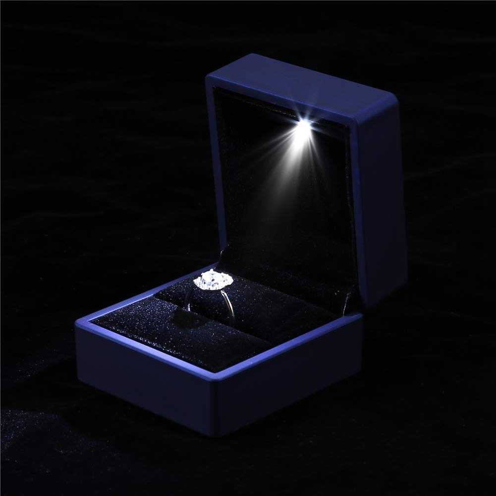 Premium LED Jewelry Gift Box for Engagement Rings, Wedding, Birthday & Anniversary - Elegant Jewelry Case for Rings, Pendants, Earrings, Pins & Brooches (Blue) - Perfect for Proposals, Gift Giving & Jewelry Storage