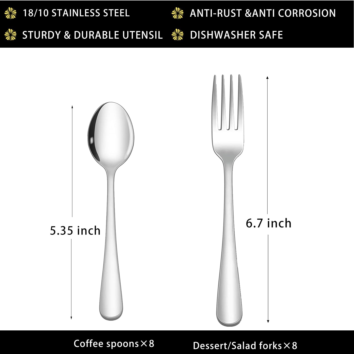 16-Piece Stainless Steel Cutlery Set - Top Food Grade Small Forks & Spoons for Dessert, Salad & Coffee (6.7