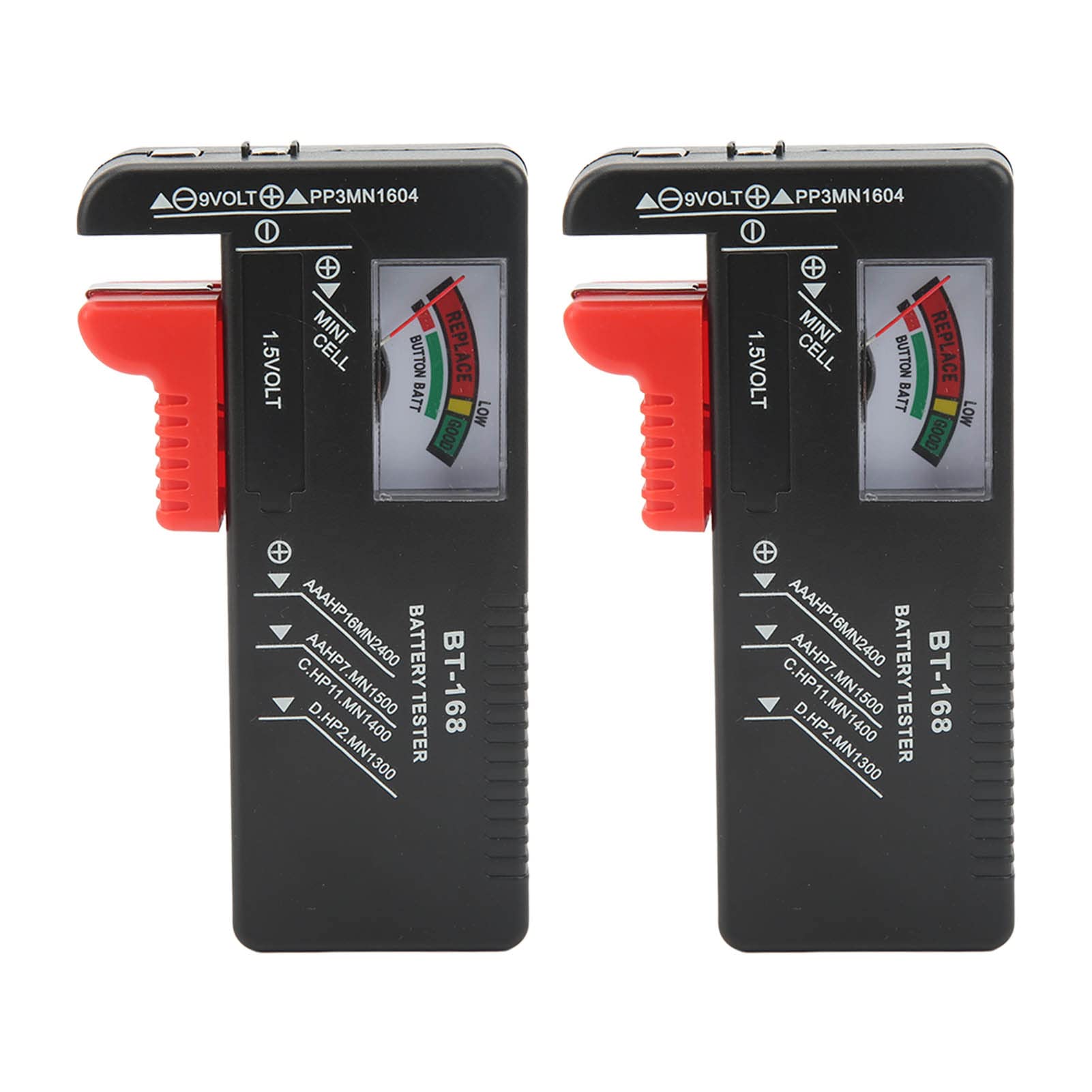 2PCS Battery Tester - Portable AA AAA 1.5V 9V Button Cell Capacity Checker with Pointer Display for Household, Office, and Electronic Devices