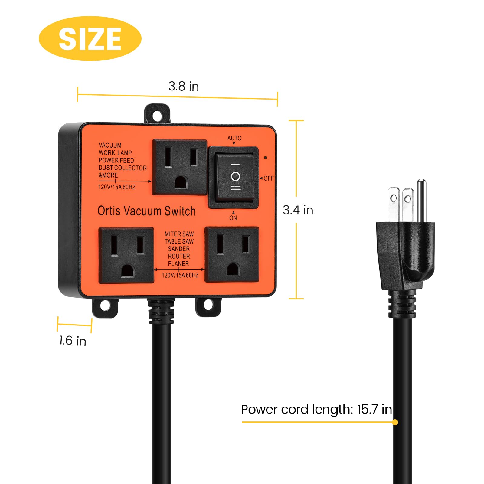 Ortis Automatic Vacuum Switch for Power Tools - Delayed On/Off to Prevent Circuit Overload & Tripping - Keep Workspace Clean & Improve Air Quality - Ideal for Woodworking, Construction, and DIY Projects