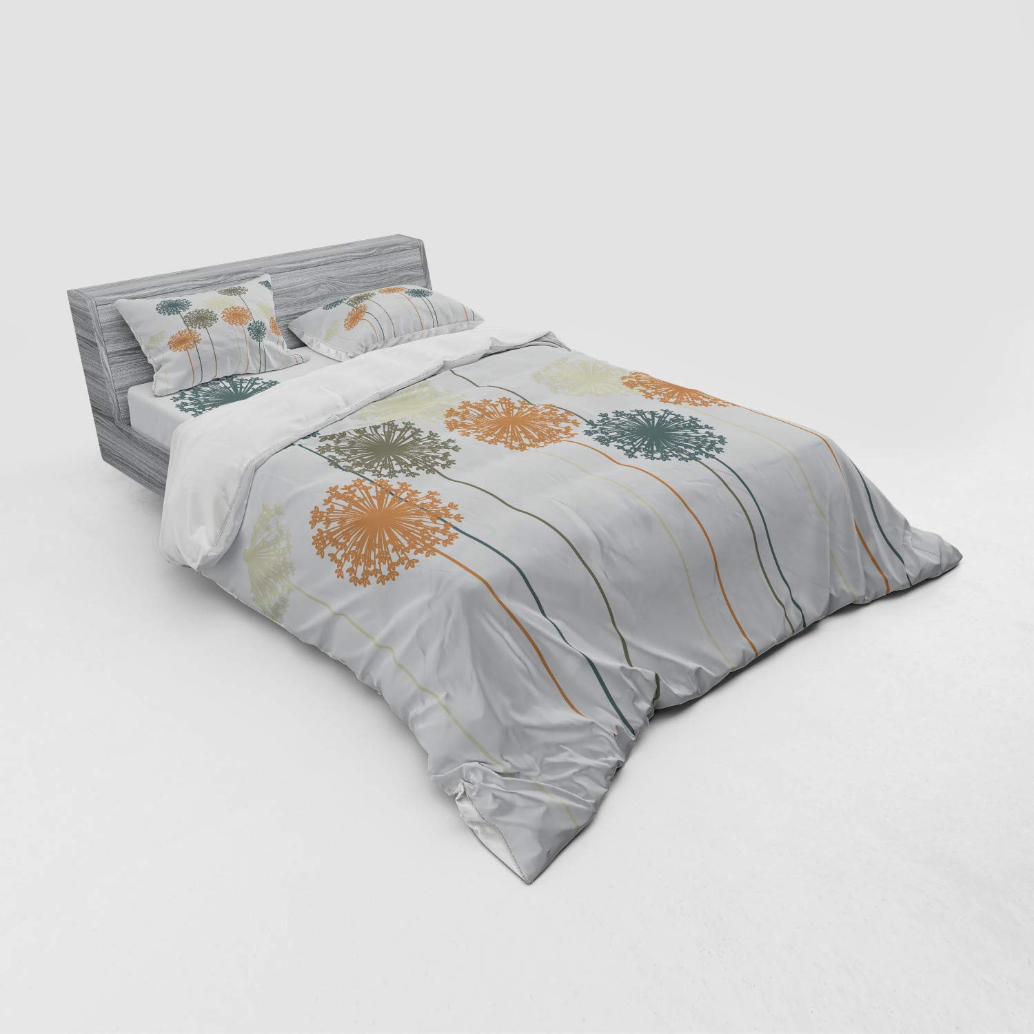 Ambesonne 4-Piece Queen Duvet Cover Set - Abstract Dandelion Wildflower Silhouette Design, Botanical Meadow Theme for Summer Bedding (Includes Shams & Fitted Sheet) | Perfect for Bohemian Bedroom Decor, Guest Room Makeover & Nature-Inspired Home Styling