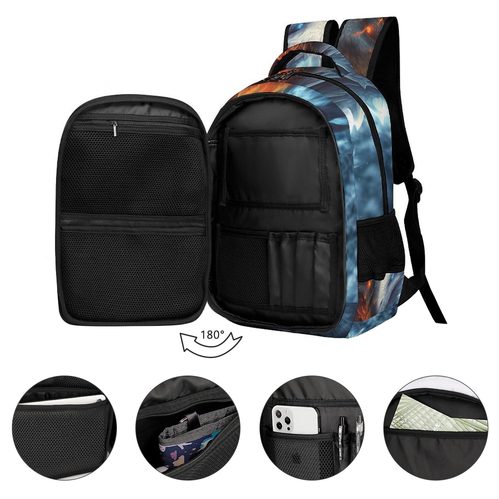 Dragon Themed Kids Backpack for School - 16.5 Inch Boys & Girls Bookbag - Perfect for Elementary Students, Daycare & Outdoor Adventures