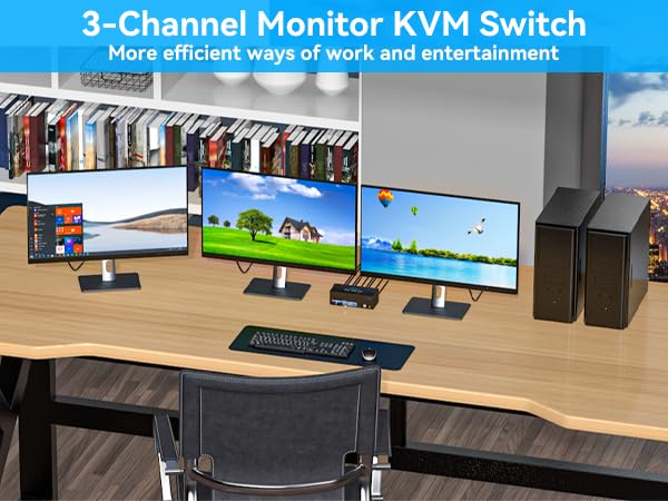 Premium 8K@60Hz HDMI + DisplayPort KVM Switch for 3 Monitors & 2 Computers - 4K@120Hz Triple Display Metal KVM with 4 USB 3.0 Ports - Supports Extended & Mirror Modes - Ideal for Multi-PC Workstations, Gaming Setups & Office Productivity