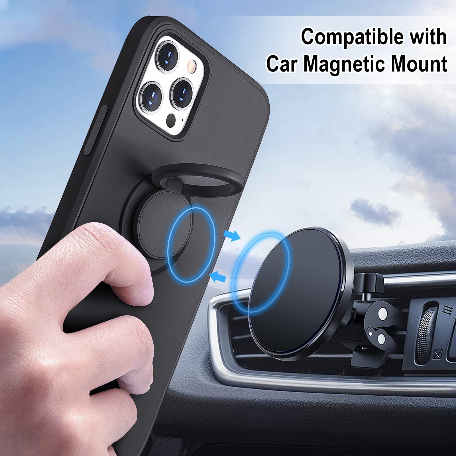 Hython iPhone 12 Pro Max Case with Ring Stand - 360° Rotatable Magnetic Kickstand, Shockproof Cover for Women & Men | Perfect for Work & Travel