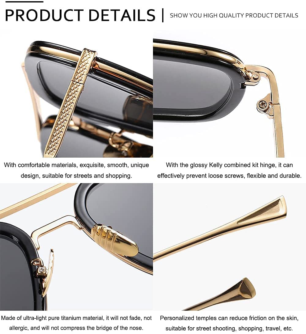 Tony Stark Sunglasses - Iron Man Inspired Square Metal Frame with UV Protection - Perfect for Cosplay, Halloween, and Everyday Fashion