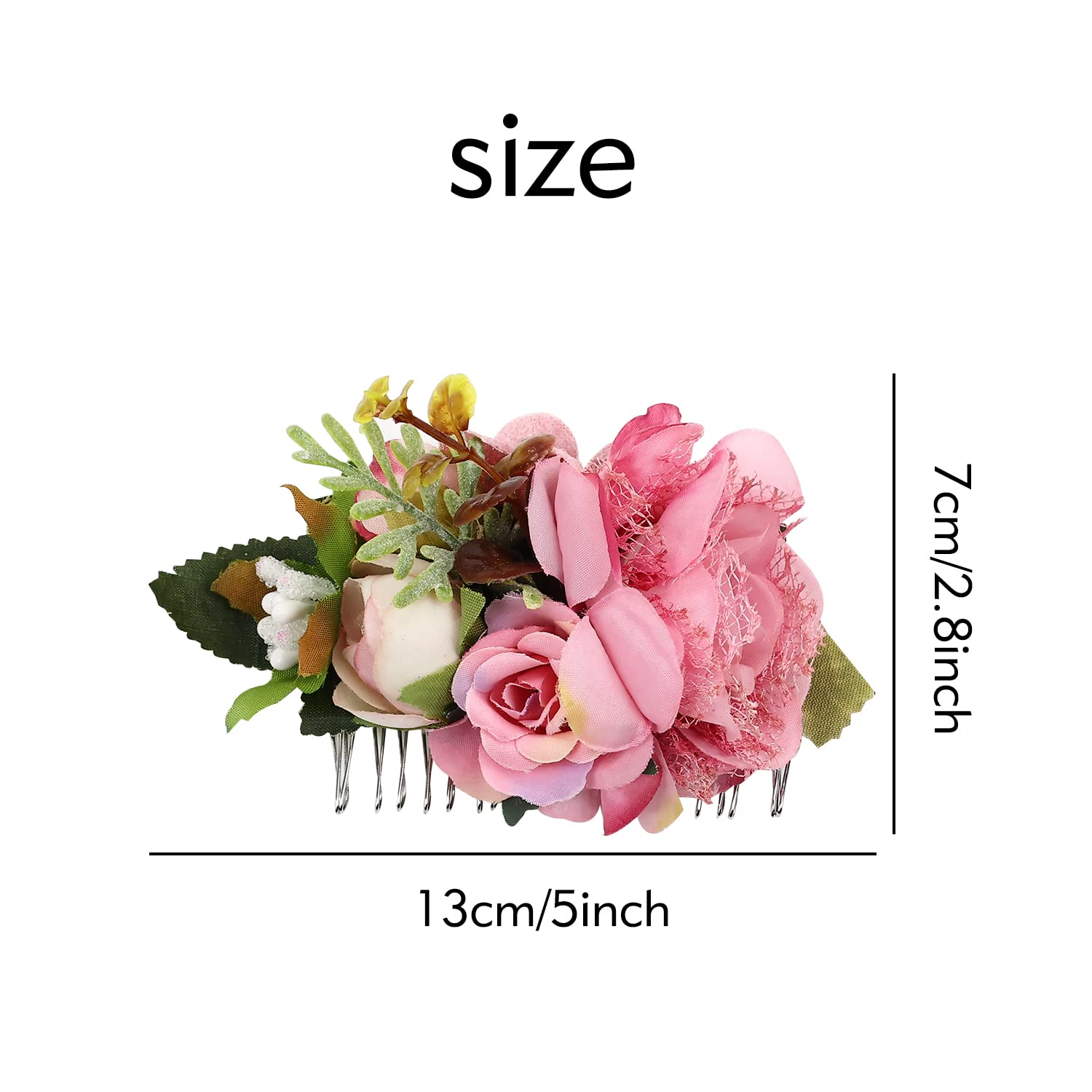 Cinaci 4 Pack Metal Hair Side Combs with Artificial Rose Flowers - Wedding Bridal Hair Clips, Floral Hairpins & Barrettes for Women, Bridesmaids & Flower Girls - Perfect for Weddings, Proms & Special Occasions