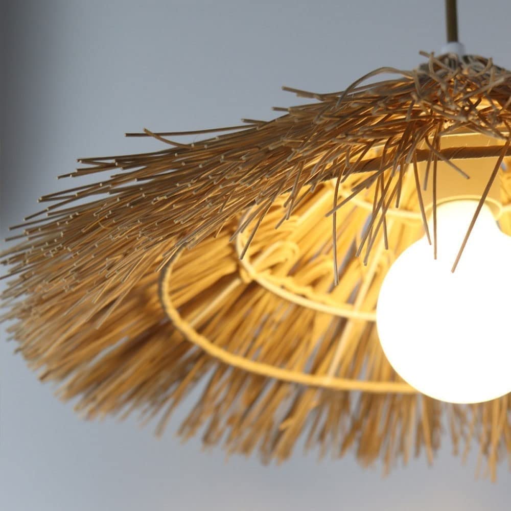 Handwoven Bamboo Pendant Light - Asian Inspired Straw Hat Chandelier with E27 Base | Rattan Hanging Lamp for Living Room, Bedroom & Boho Home Decor