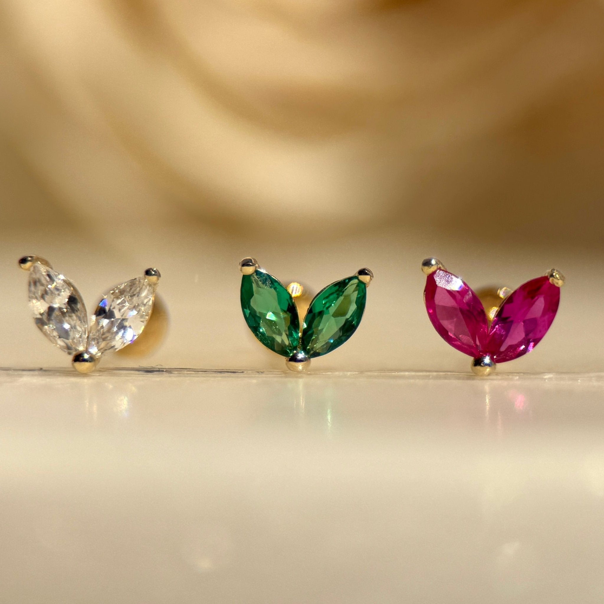 14K Solid Yellow Gold Emerald Double Marquise Flat Back Stud Earrings – Elegant Jewelry for Women, Perfect for Parties, Weddings & Daily Wear