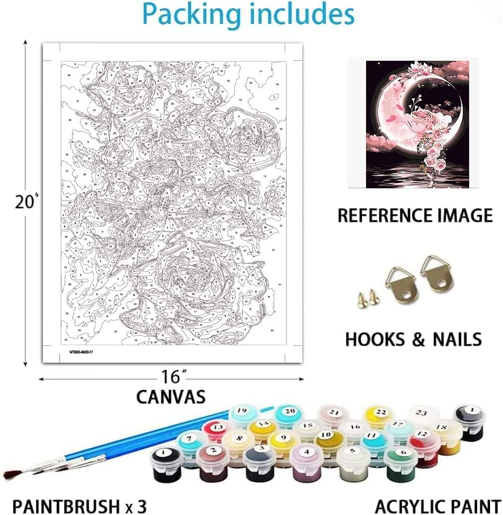 Eiazuiks Hummingbird Paint by Numbers Kit for Adults Beginners - 16”x20” Oil Painting Canvas with 3 Paintbrushes - DIY Home Decor, Stress Relief & Gift Idea