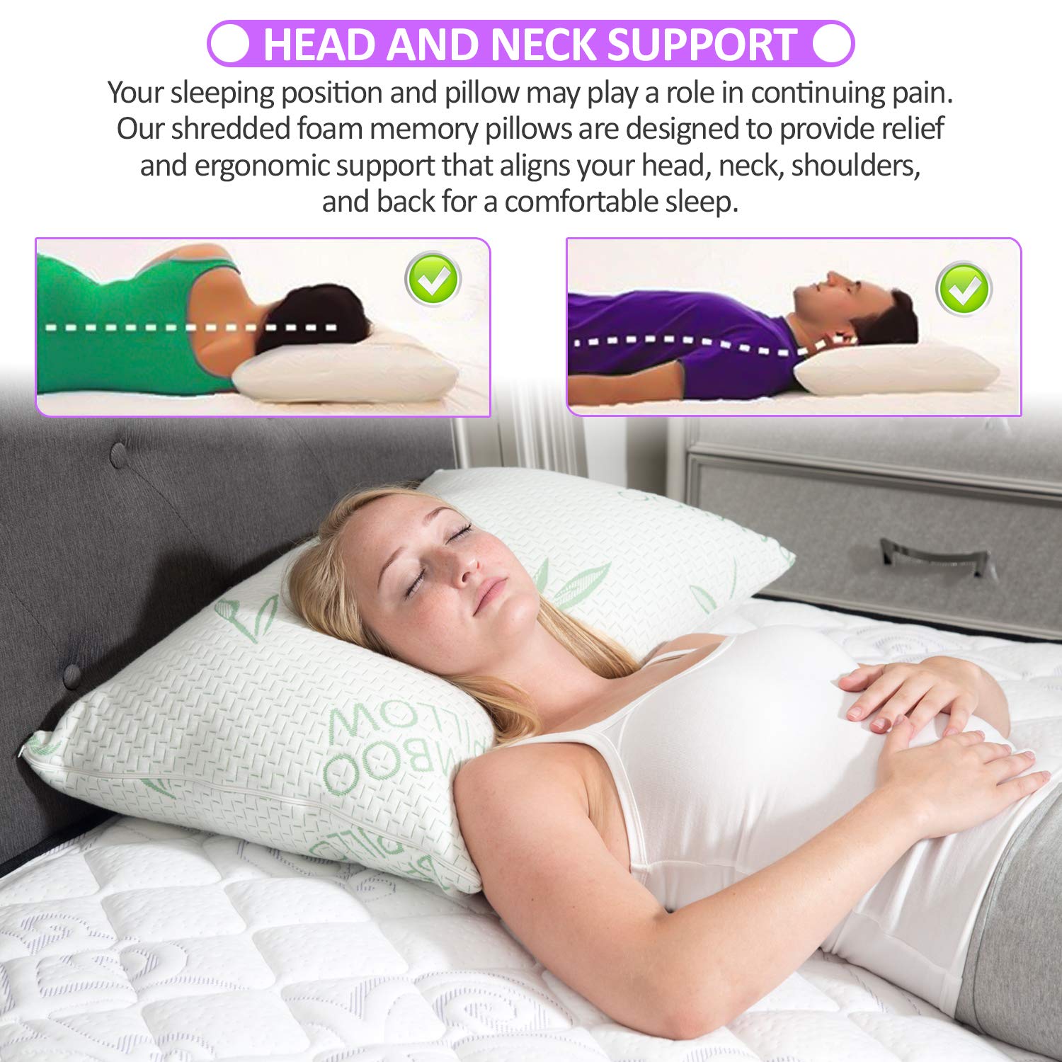 Queen Size Bamboo Rayon Cooling Pillow with Shredded Memory Foam - Adjustable Firmness for Back, Stomach & Side Sleepers | Removable Washable Cover | Perfect for Hot Sleepers & Night Sweat Relief | Ideal for Bedroom, Guest Room & Travel (1 Pack)