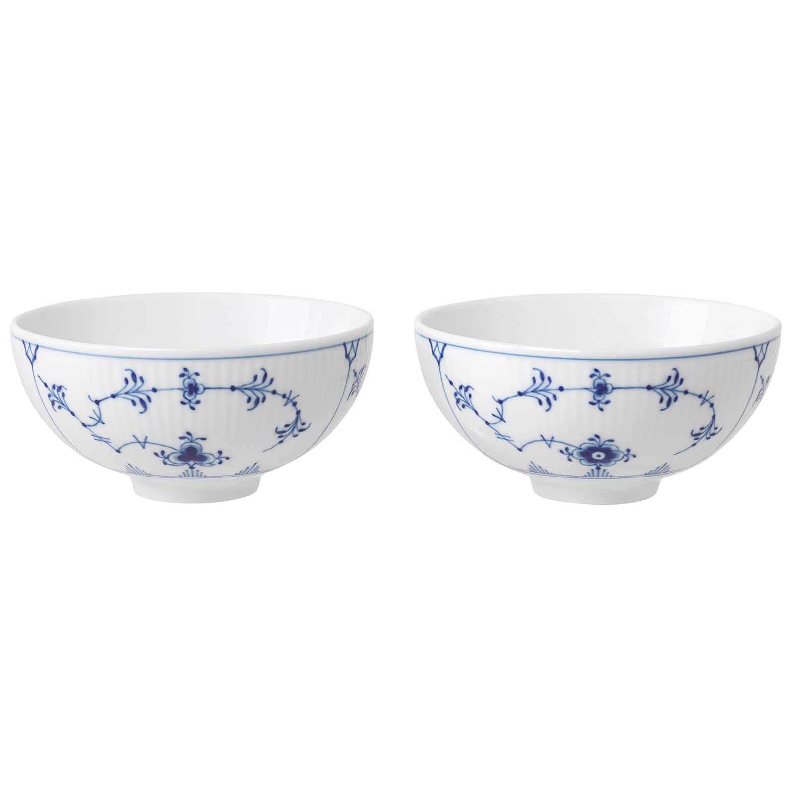 Royal Copenhagen Blue Fluted Plain Rice Bowl Set of 2 - 10.1 oz (300ml) Porcelain Dinnerware - Elegant Wedding Gift & Housewarming Present for Couples - Perfect for Asian Cuisine, Soup, Rice & Special Occasions