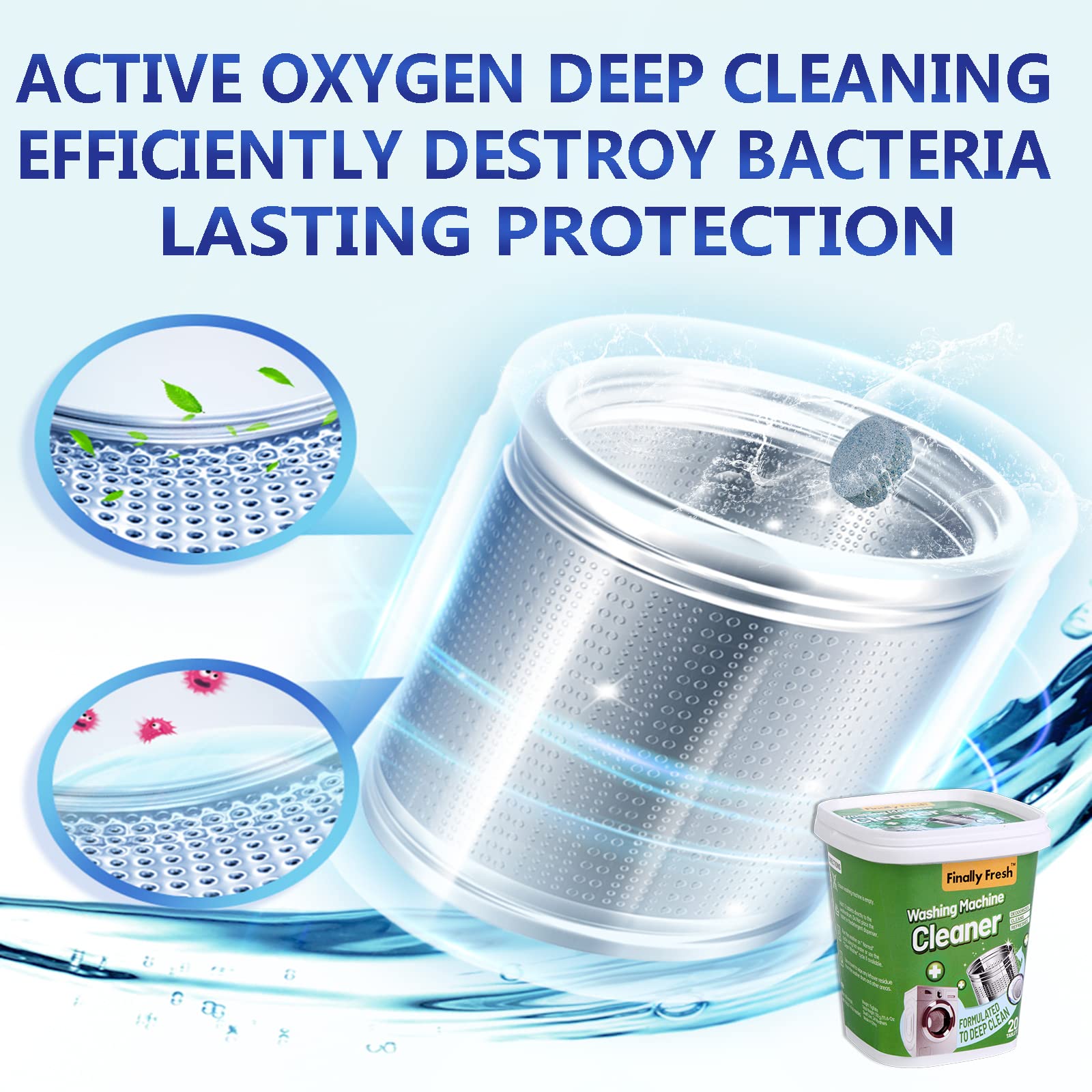 Finally Fresh Washing Machine Cleaner - 20 Pack Washer Cleaner for Front & Top Loaders, HE Compatible, Hypoallergenic for Sensitive Skin | Deep Clean & Deodorize, Prevent Mold & Odor in All Washing Machines | Perfect for Laundry Day, Pet Owners & Allergy Sufferers