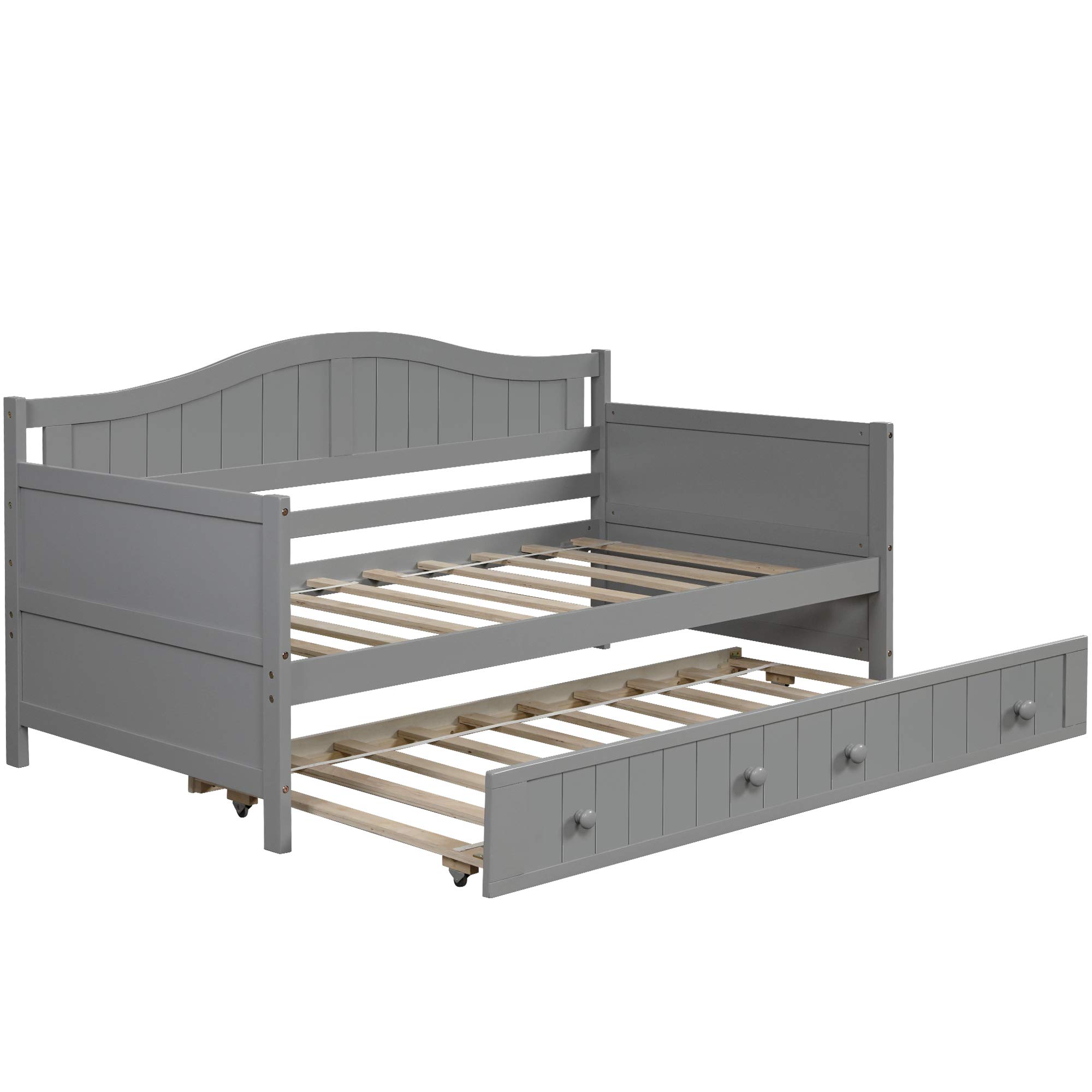 ADVOA Twin Wooden Daybed with Trundle Bed - Convertible Sofa Bed for Guest Room, Living Room & Small Spaces - Gray - Perfect for Sleepovers, Home Office & Space-Saving Solutions
