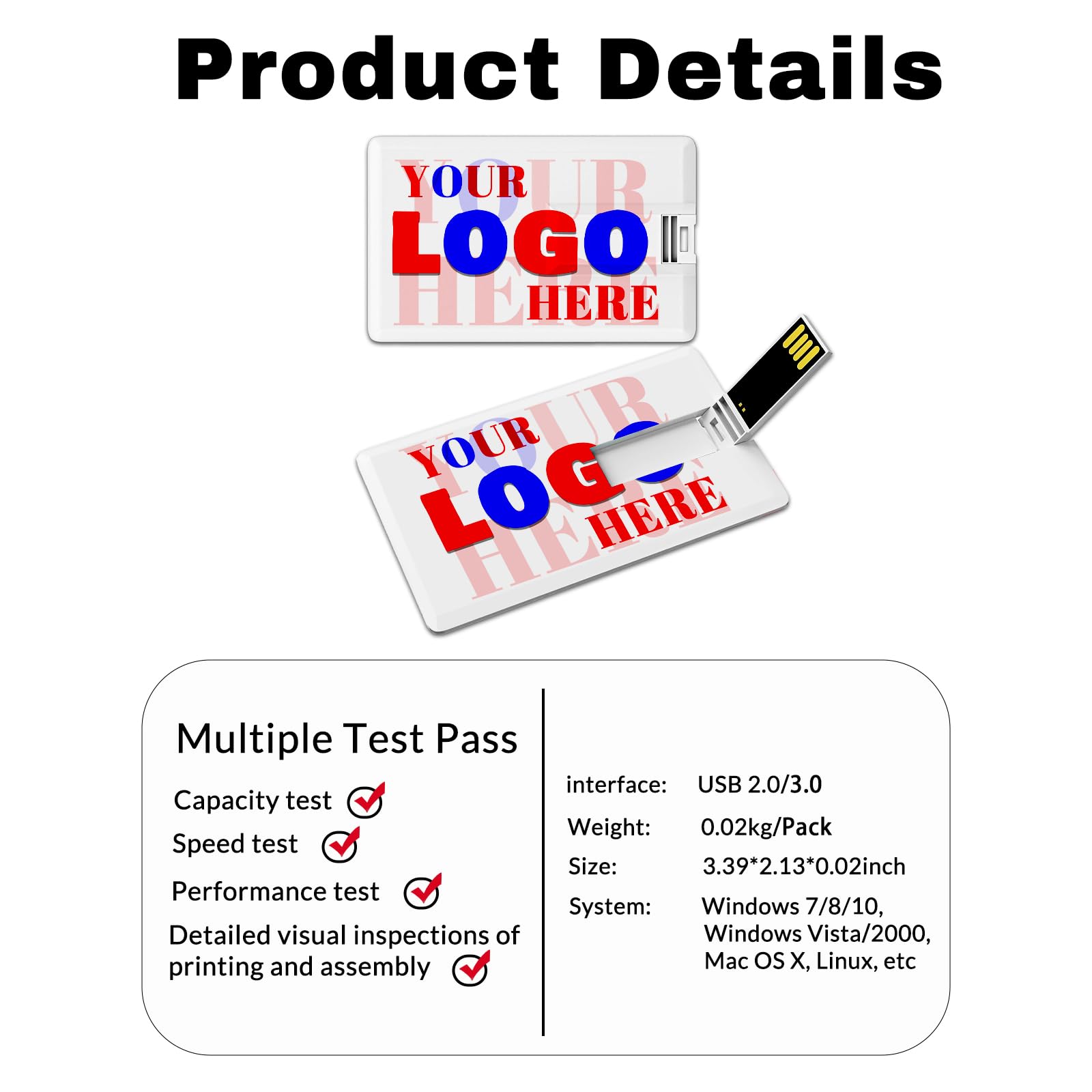 Custom Credit Card Shape USB Flash Drive 16GB 25 Pack - Personalized Logo Print Thumb Drive for Business Branding, Promotions & Events | FEWINA Branded USB Stick for Trade Shows, Conferences & Corporate Gifts