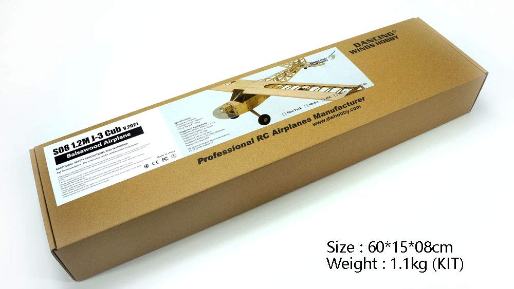 DW Hobby 1.2M Balsa Wood Piper Cub J3 RC Airplane Kit - Laser-Cut Unassembled Remote Control Model Plane for Adults & Hobbyists | Outdoor Flying, Backyard Fun & Aviation Enthusiast Gift