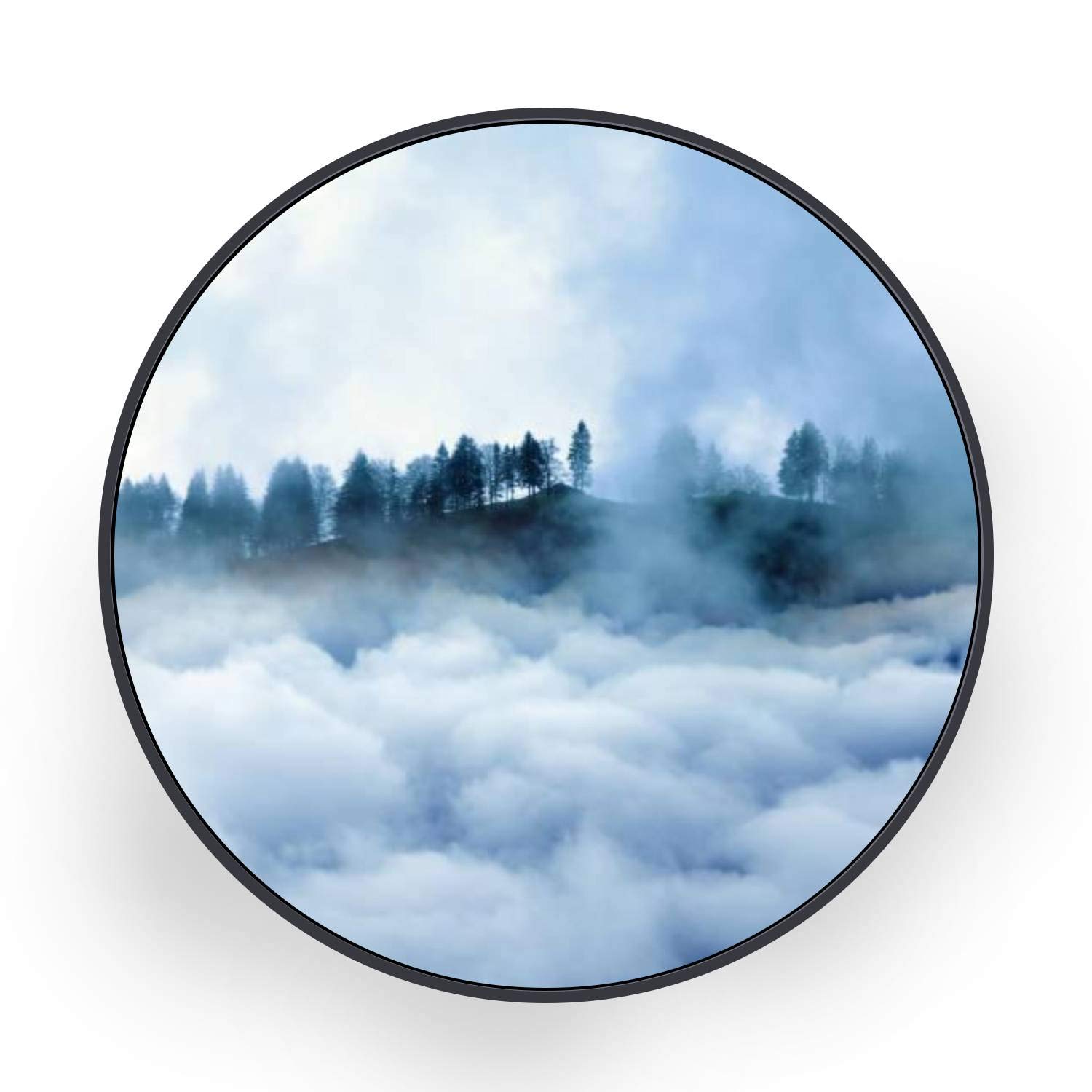 Foggy Swiss Alps Mountain Forest Landscape Round Canvas Wall Art - Ready to Hang with Black Frame - 32 Inch - Perfect for Bedroom & Living Room Decor | Nature Inspired Home Office Wall Painting