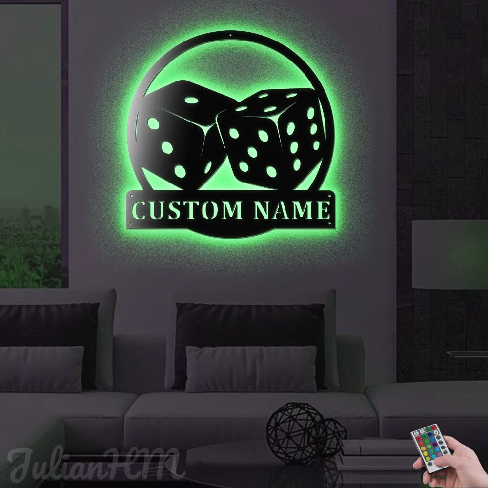 Custom LED Metal Wall Art with Personalized Gamer Name - 16x16 Inch Dice-Themed Home Decor for Gamers | Perfect for Game Rooms, Man Caves & Unique Gifts (Lights Not Included)