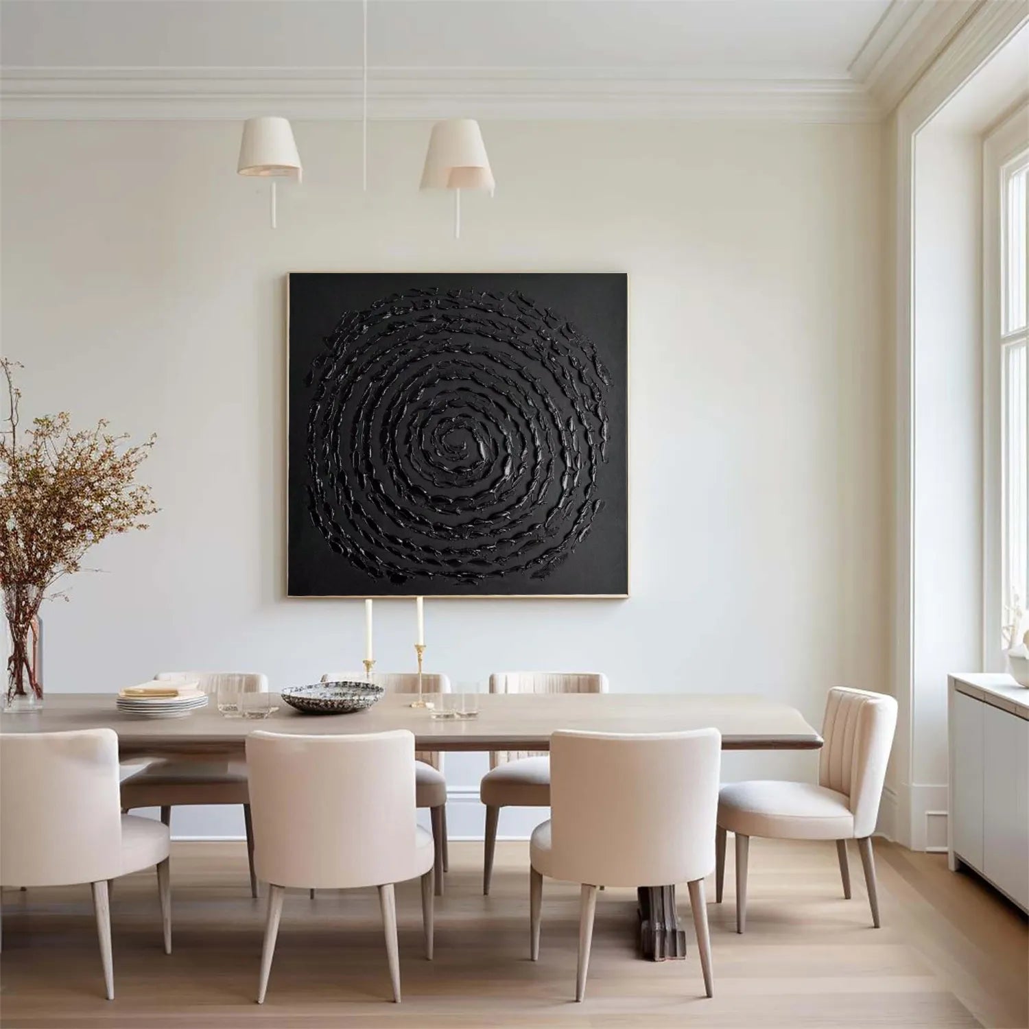 Black Minimalist Textured Painting Canvas #MZ113 - Modern Abstract Wall Art for Living Room, Bedroom & Office Decor