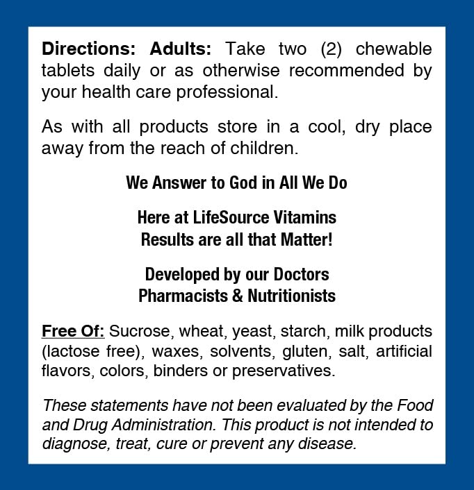 LifeSource Vitamins Adult Multi Vitamin – Whole Food Based Immune Support with Phyto Greens & Reds – 180 Chewable Tablets for Adults & Seniors – Daily Wellness & Energy Boost for Active Lifestyles