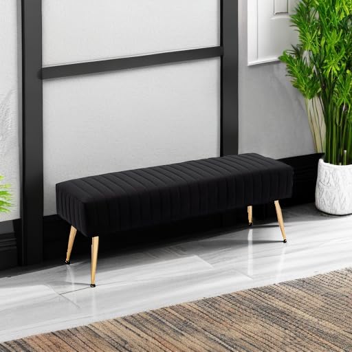 Furnimart 44 Inch Upholstered Ottoman Bench with Gold Legs - Black Storage Bench for Bedroom, Living Room, Dining Room & Entryway | Perfect for Seating, Storage & Home Decor