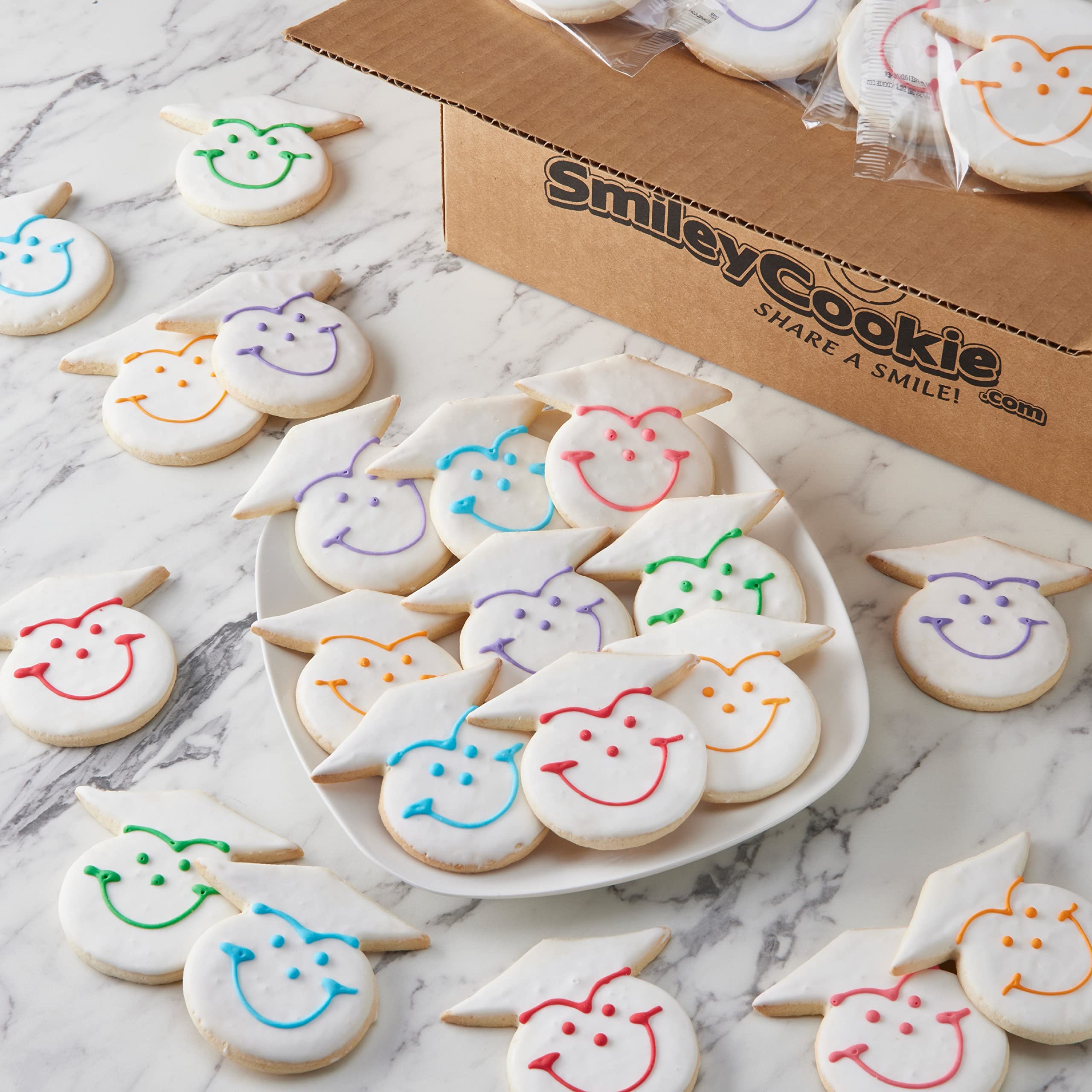 50-Pack Nut-Free Graduation Smiley® Cookies - Perfect for School Parties, Birthday Celebrations & Classroom Rewards