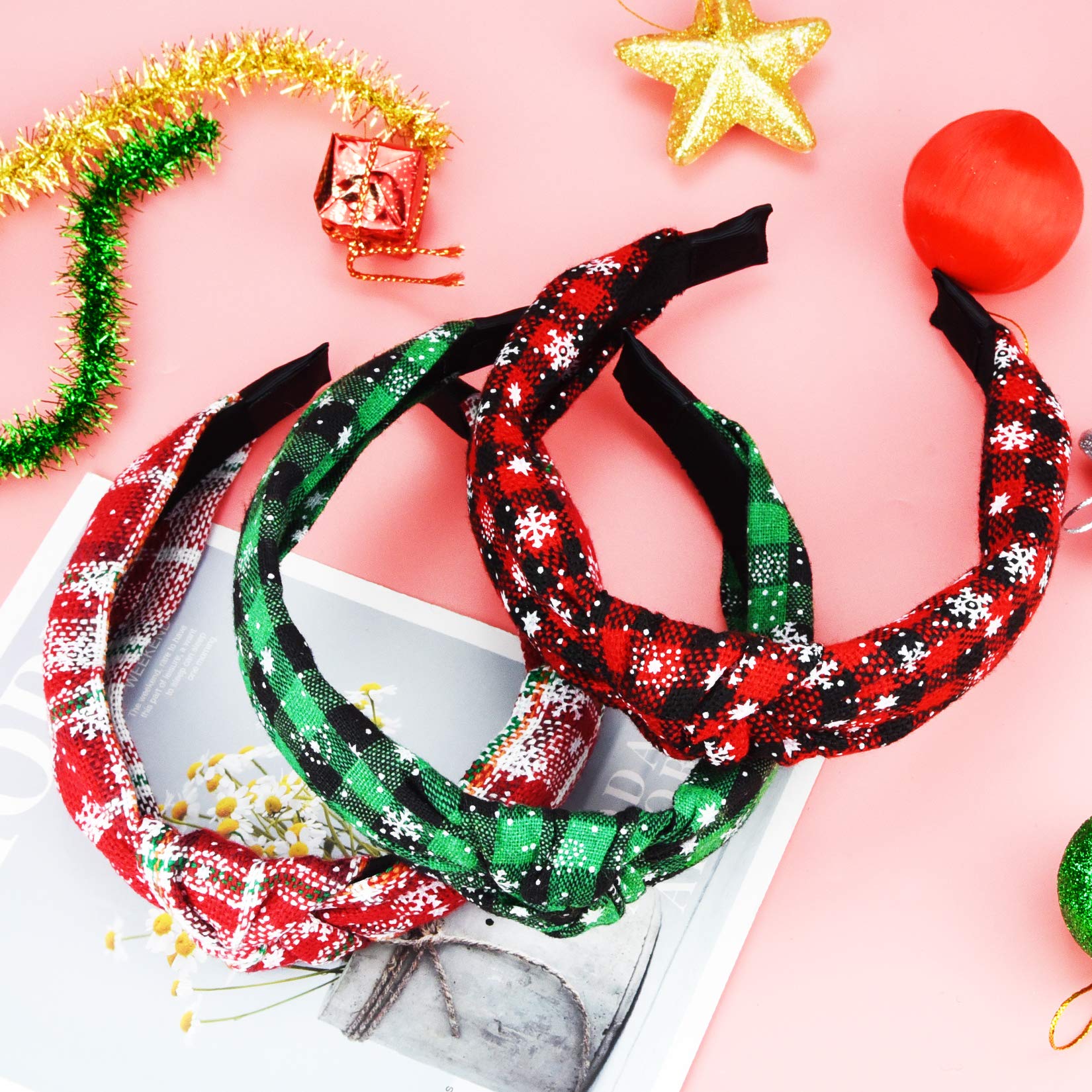 SUMERSHA 6-Pack Christmas Knotted Headbands for Women - Non-Slip Buffalo Plaid Turban Headbands, Top Knot Hair Bands for Women & Girls - Perfect for Birthdays, Holidays & Winter Fashion Accessories | Great for Christmas Parties, Family Gatherings & Festive Outfits