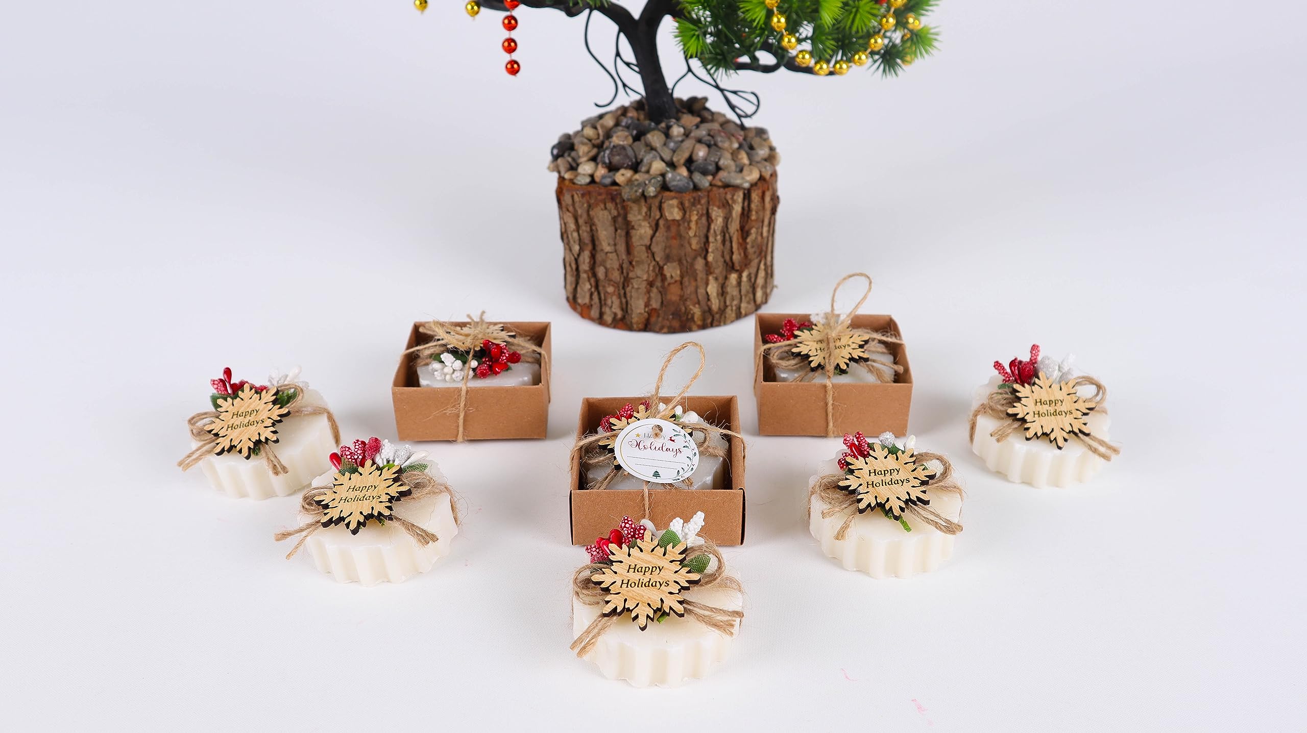 HTF Pack of 10 Christmas Handmade Scented Vegan Mini Soaps - Holiday Decorations for Christmas Tree, New Year Party & Winter Home Decor (Snowflake Design) - Perfect for Gifts, Stocking Stuffers & Festive Celebrations