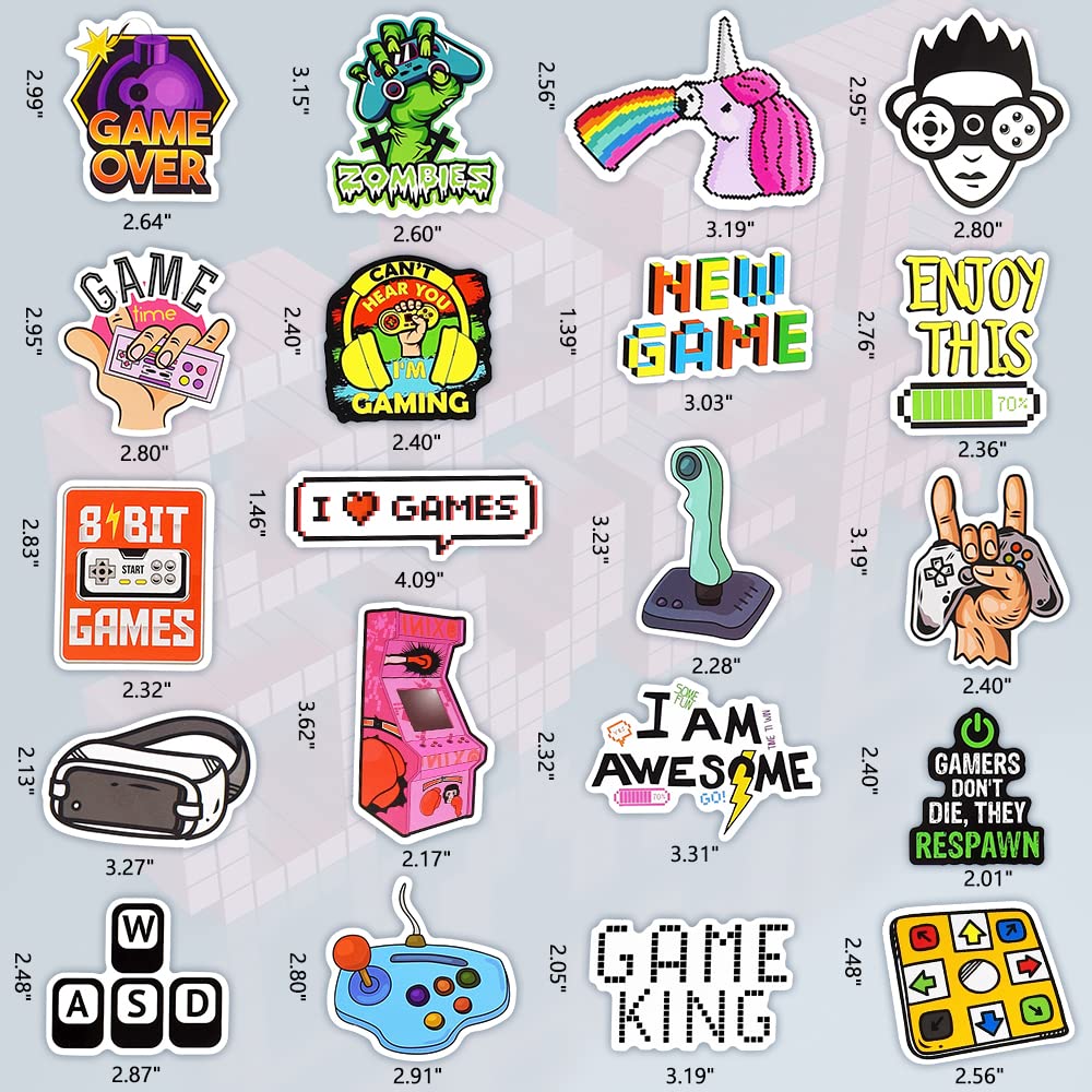 50 PCS DETICKERS Gaming Stickers for Boys - Waterproof Vinyl Video Game Decals for Kids Water Bottles, Laptops & DIY Projects - Cool Gifts for Gamers & Boys
