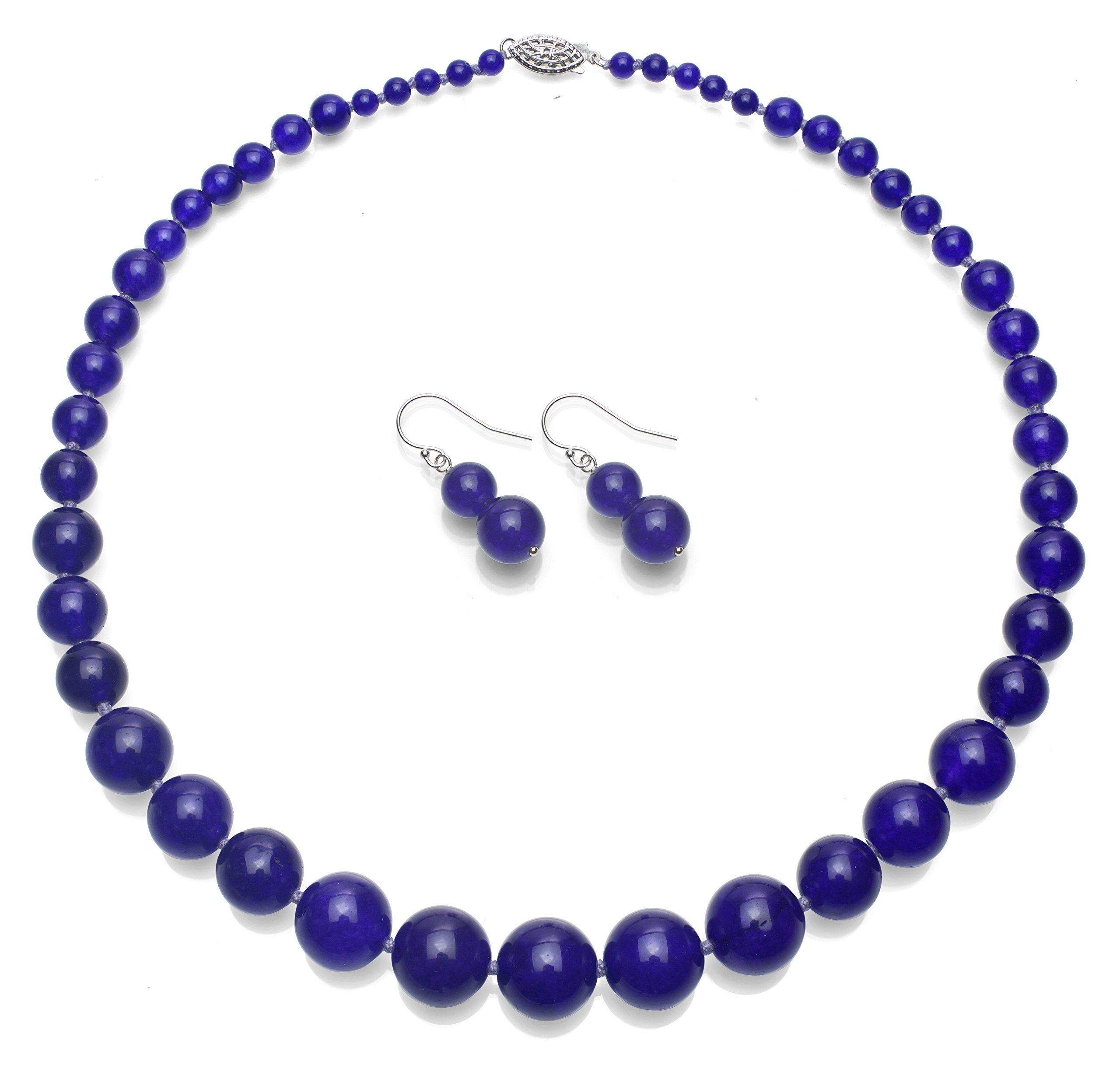 Elegant Sterling Silver Graduated 4-16mm Simulated Purple Amethyst Necklace & Hoop Earrings Set | Perfect for Weddings, Parties & Gift Giving