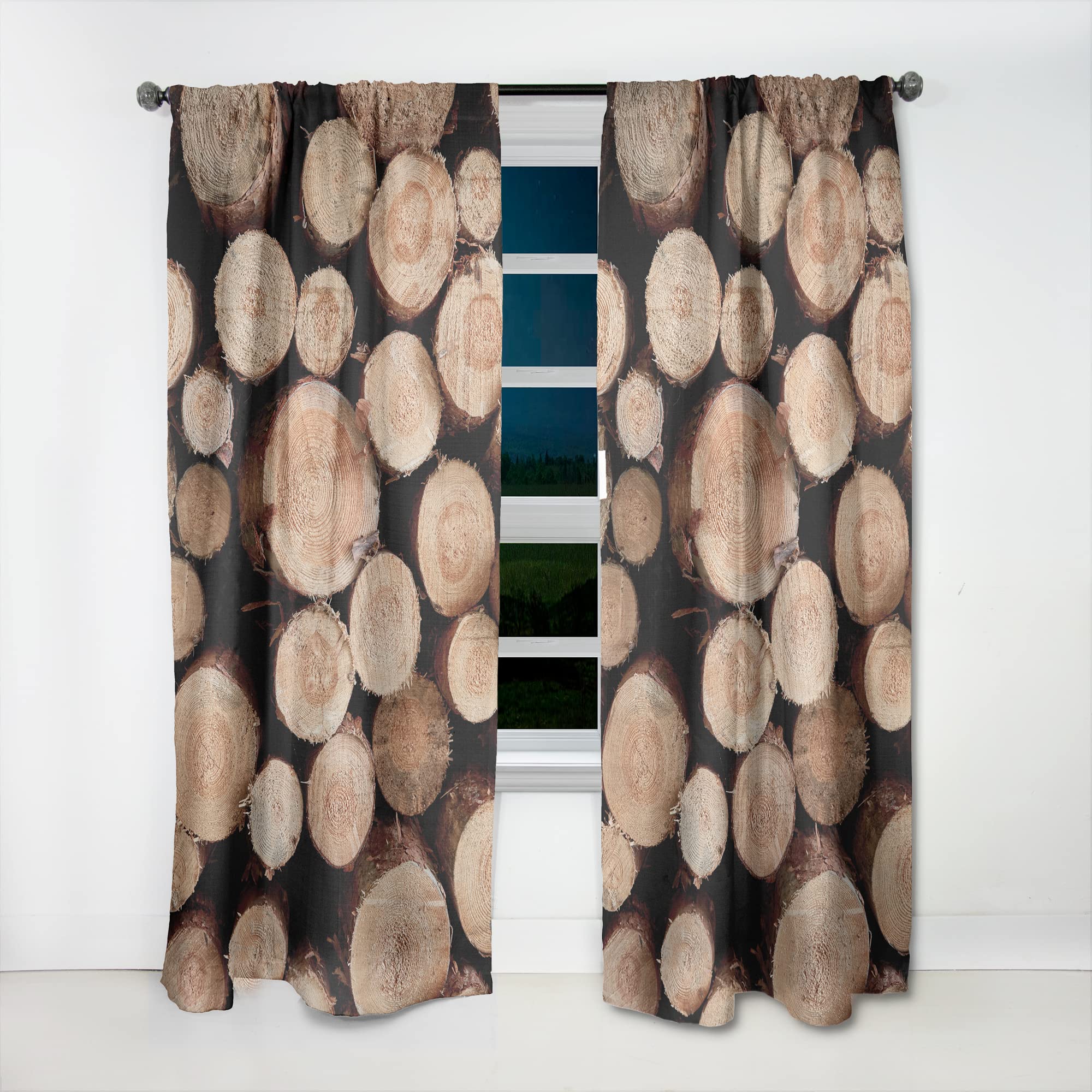 DesignQ 'Concentric Circle of Firewood' Thermal Insulated Curtain Panel - 52x63 Inches - Blackout Drapes for Bedroom & Living Room - Noise Reducing & Energy Saving Window Treatment for Home Decor