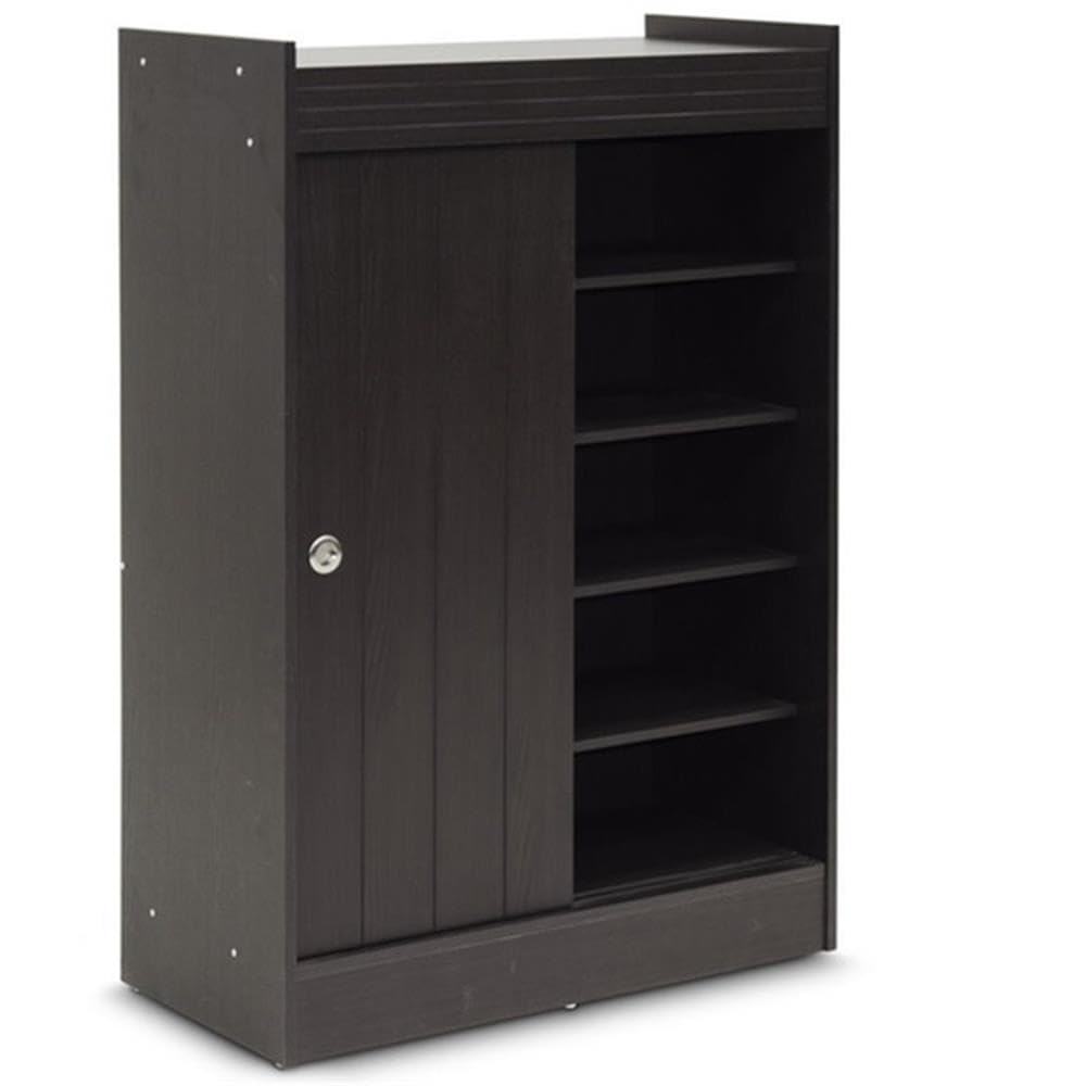 Pemberly Row Espresso Shoe Cabinet - Modern Entryway Storage Organizer for Shoes & Boots | Perfect for Small Spaces, Hallways & Closets