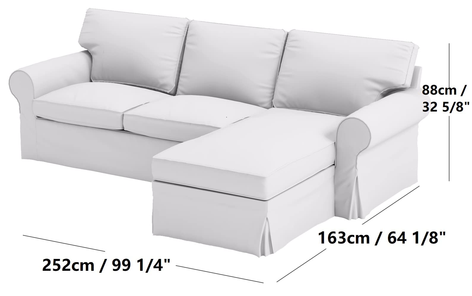 Dense Cotton Ektorp Loveseat Cover - 2 Seater Sofa Slipcover with Chaise Lounge Replacement | Compatible with IKEA Ektorp Sectional 3-Seat Sofa | White Cotton Fabric | Perfect for Living Room, Bedroom & Home Decor Protection