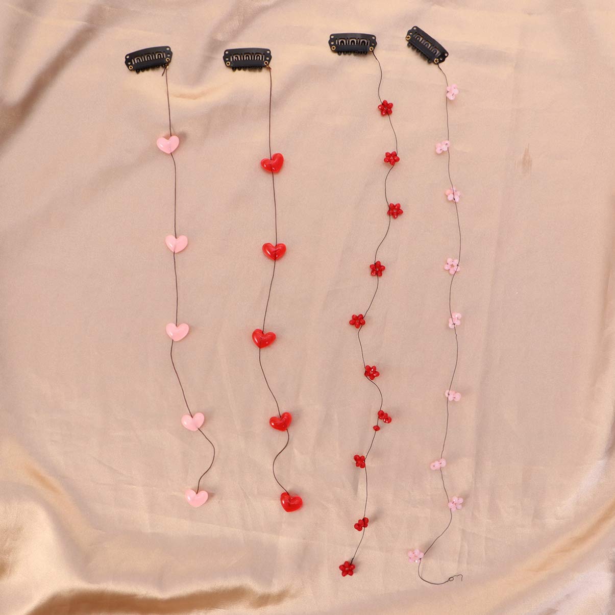 Beaupretty 4pcs Handmade Streamline Hair Extensions Clip Pins with Heart Beads - DIY Hair Clips for Women, Girls - Perfect for Weddings, Parties, Cosplay & Daily Hair Accessories