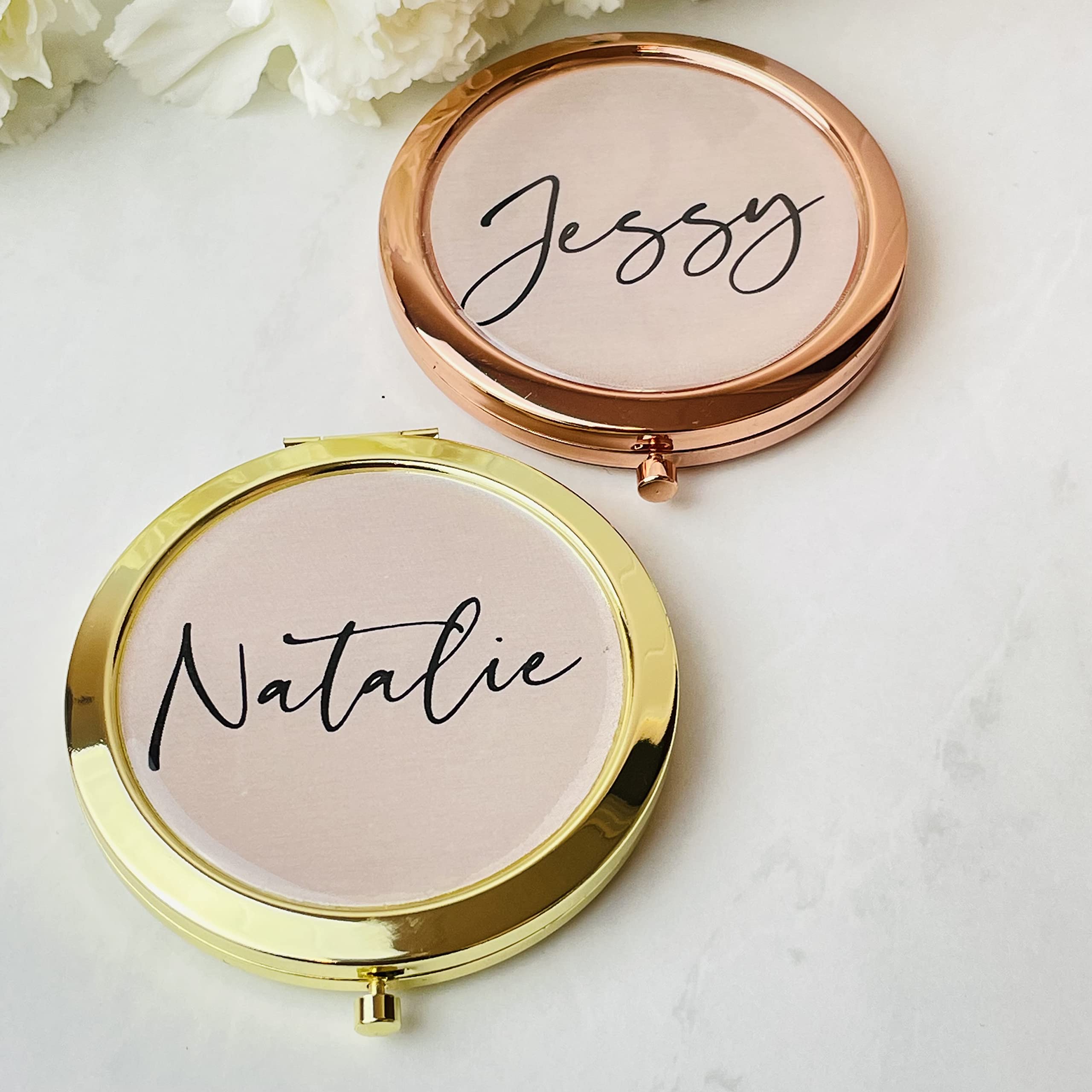 Portable Round Folding Handheld Magnifying Makeup Mirror - Compact Travel Cosmetic Mirror for Purse, Pocket & Handbag - Perfect Bridal Gift & Wedding Favor - Ideal for Home, Travel, and On-the-Go Touch Ups