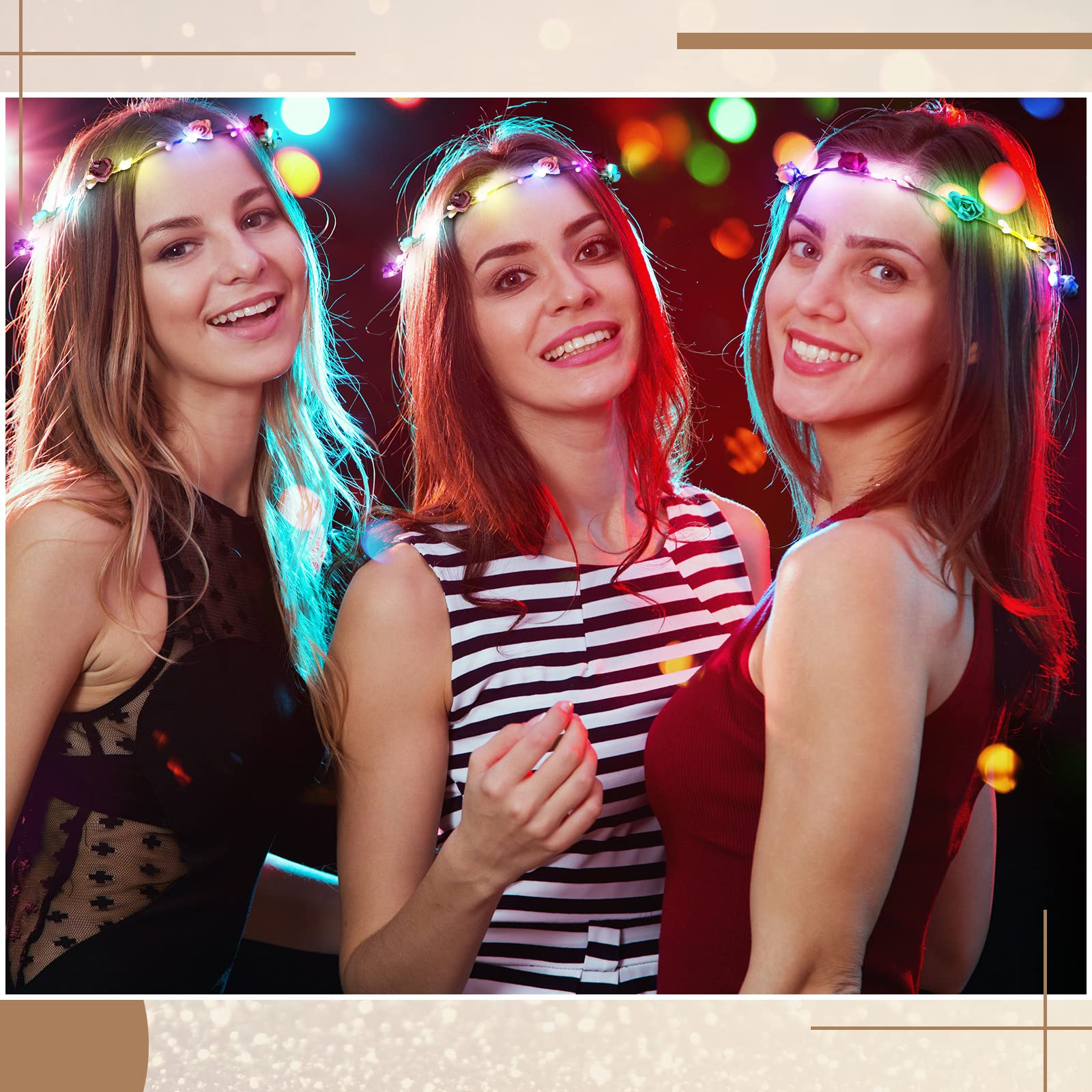 70 Pcs LED Floral Crown Headband - Light Up Flower Wreath Hair Accessories for Women, Glow in the Dark Tiara for Wedding, Party, Festival & Cosplay | Perfect for Brides, Bachelorette, Halloween & Rave Events