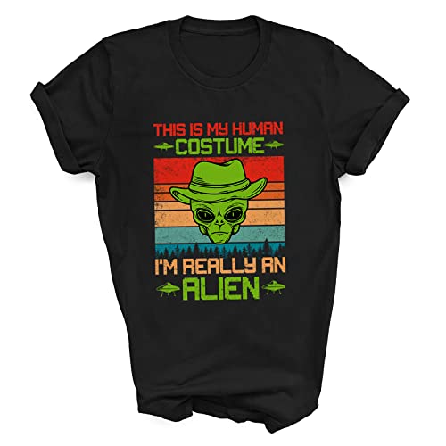 Funny Alien Costume T-Shirt - 'This Is My Human Costume I'm Really An Alien' Graphic Tee | UFO & Sci-Fi Theme | Birthday Gift Idea for Men & Women | Perfect for Cosplay, Halloween & Everyday Wear (Available in T-Shirt, Tank Top, Hoodie, Long Sleeve & Sweatshirt Styles)