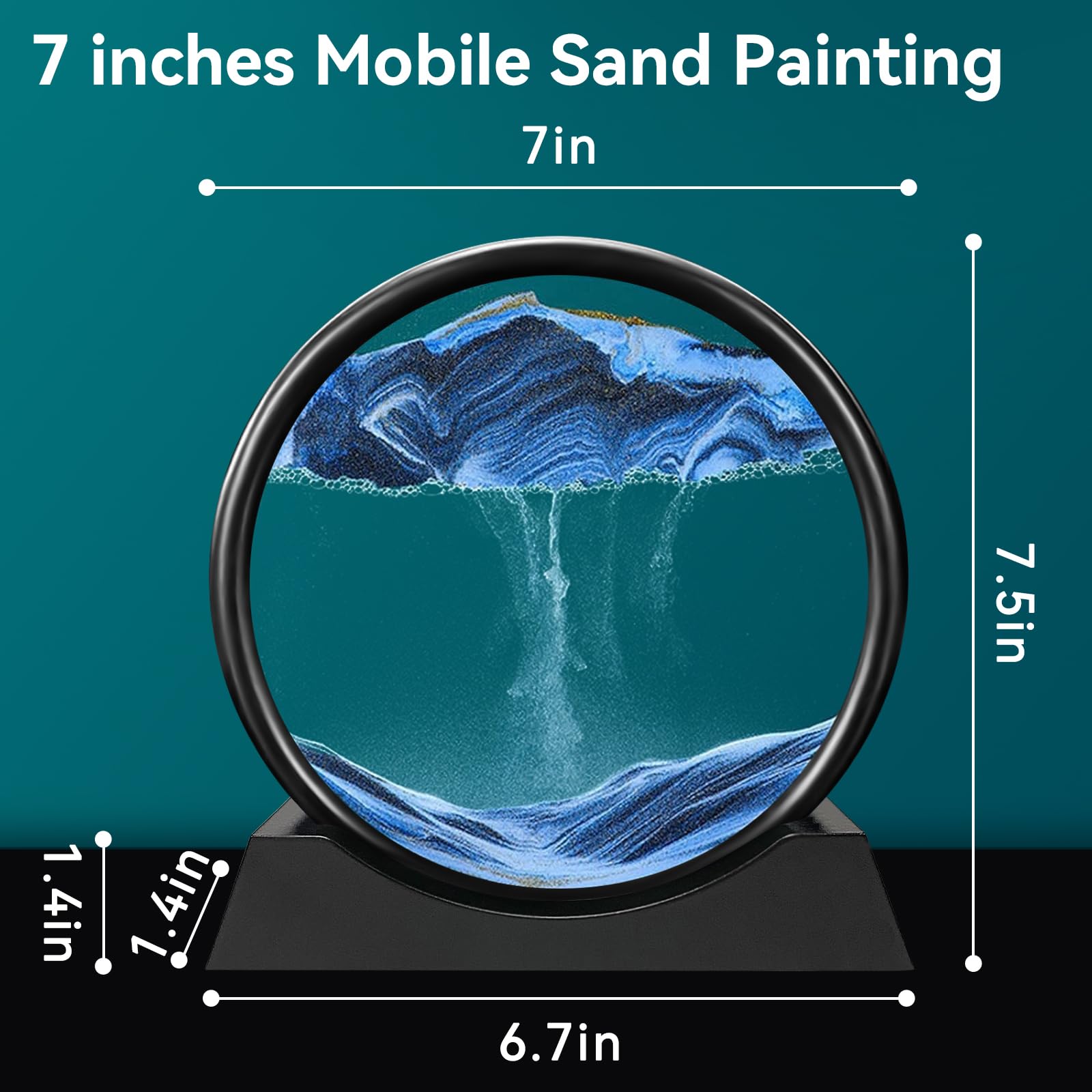 7 Inch Moving Sand Art Liquid Motion Picture - 3D Quicksand Decor for Home & Office - Blue Sandscape Tabletop Relaxation Art for Stress Relief & Meditation