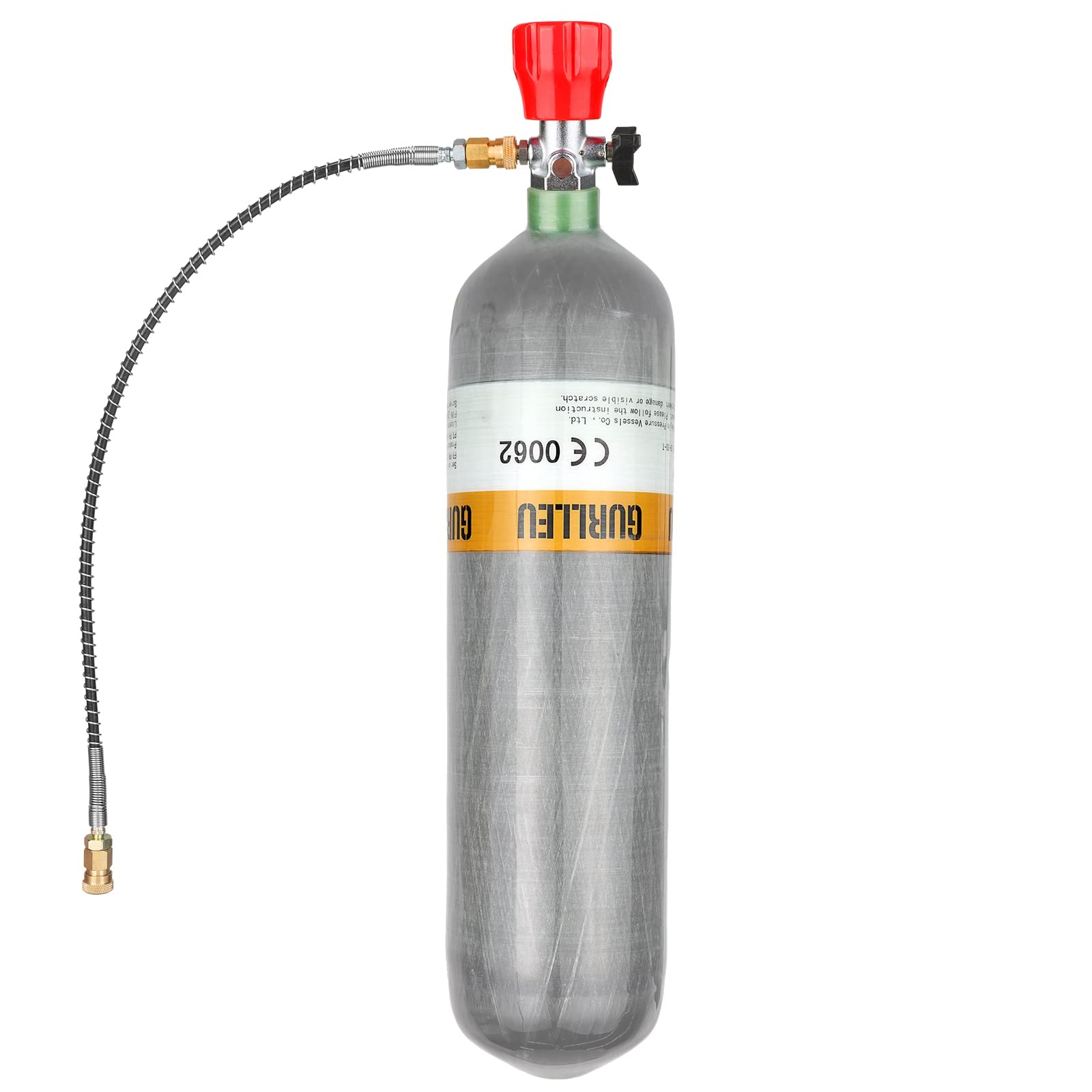 4500psi 3L Carbon Fiber PCP Air Tank - Lightweight High Pressure Cylinder for Paintball, Scuba, SCBA & HPA (Empty Bottle with Red Valve) | Perfect for Outdoor Sports, Diving & Emergency Rescue