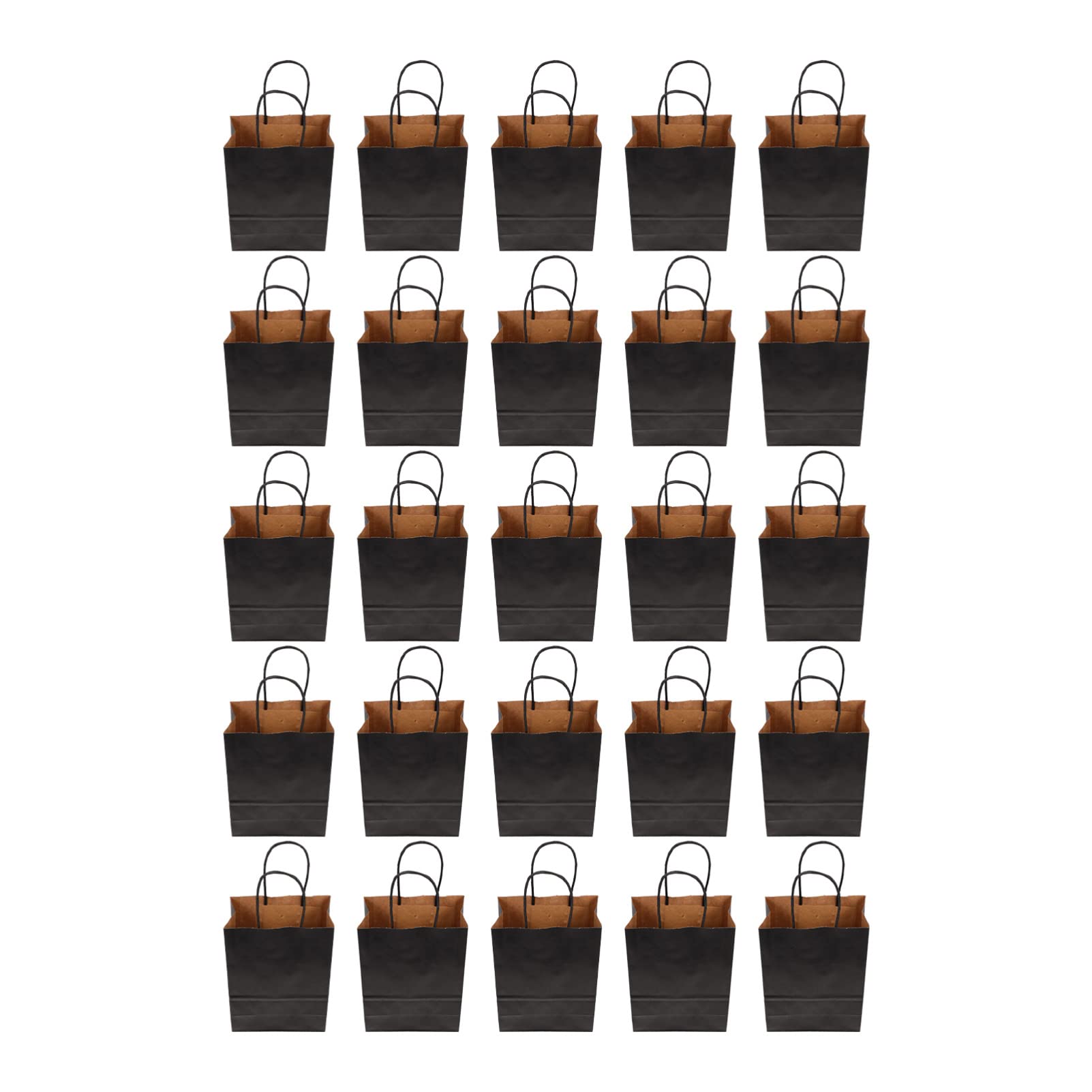 Obuyke 25Pcs Small Black Kraft Paper Gift Bags with Handles - Portable Storage for Clothes, Watches & Shopping - Perfect for Birthday Parties, Weddings & Retail Packaging