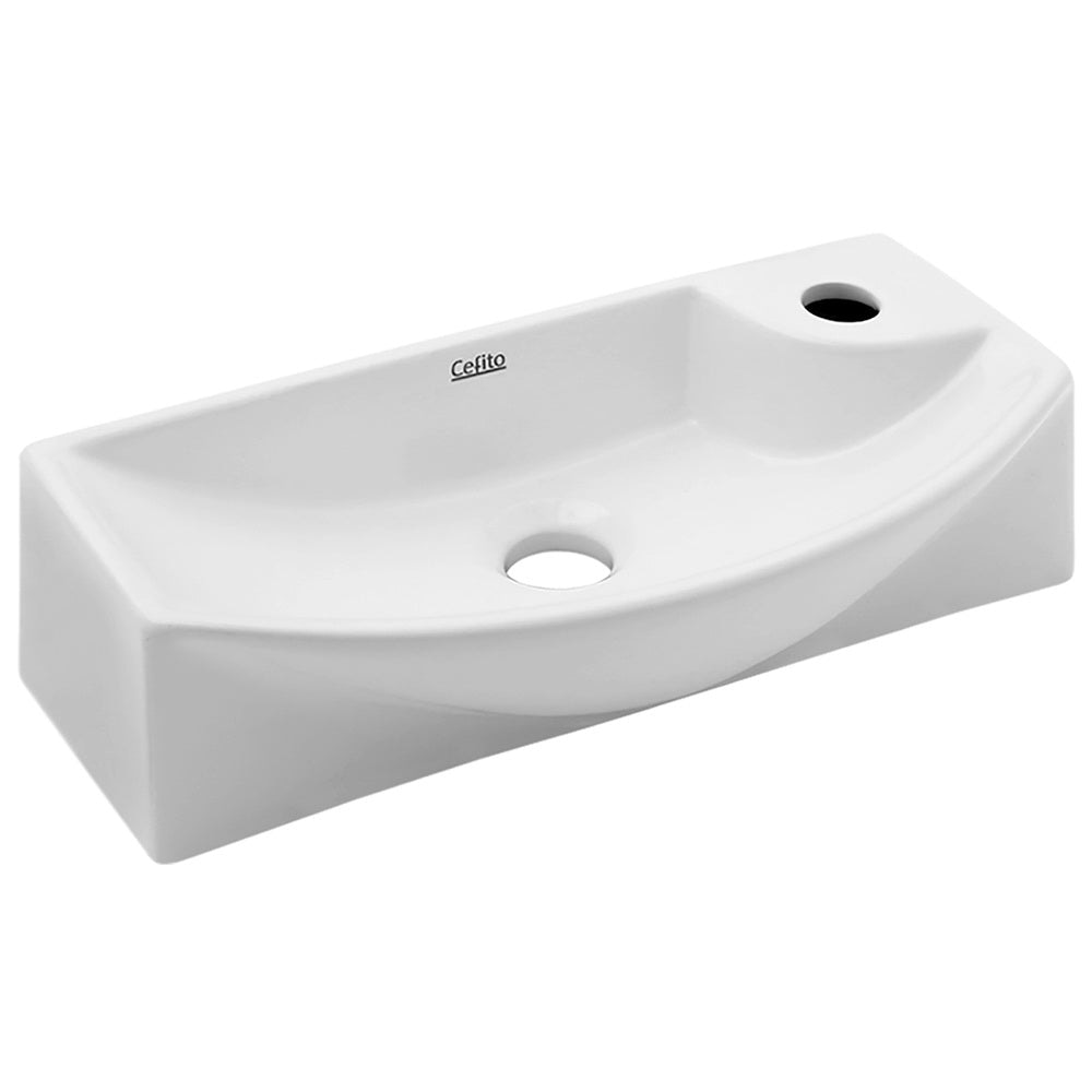 Premium White Ceramic Wash Basin 46cm x 15cm - Modern Bathroom Sink for Vanity, Powder Room & Guest Bathroom Installation