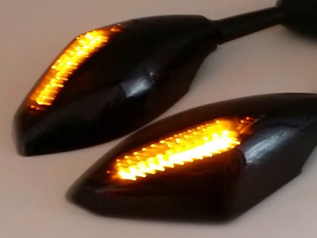 Integrated LED Turn Signal Rearview Side Mirror for Suzuki SV650/1000, GSF, Ducati, Kawasaki, Honda Shadow VT/VTX Cruiser, Triumph, BSA, Norton, BMW - Universal Fit for Standard & Naked Bikes - Enhances Safety & Style for Night Riding & Urban Commuting