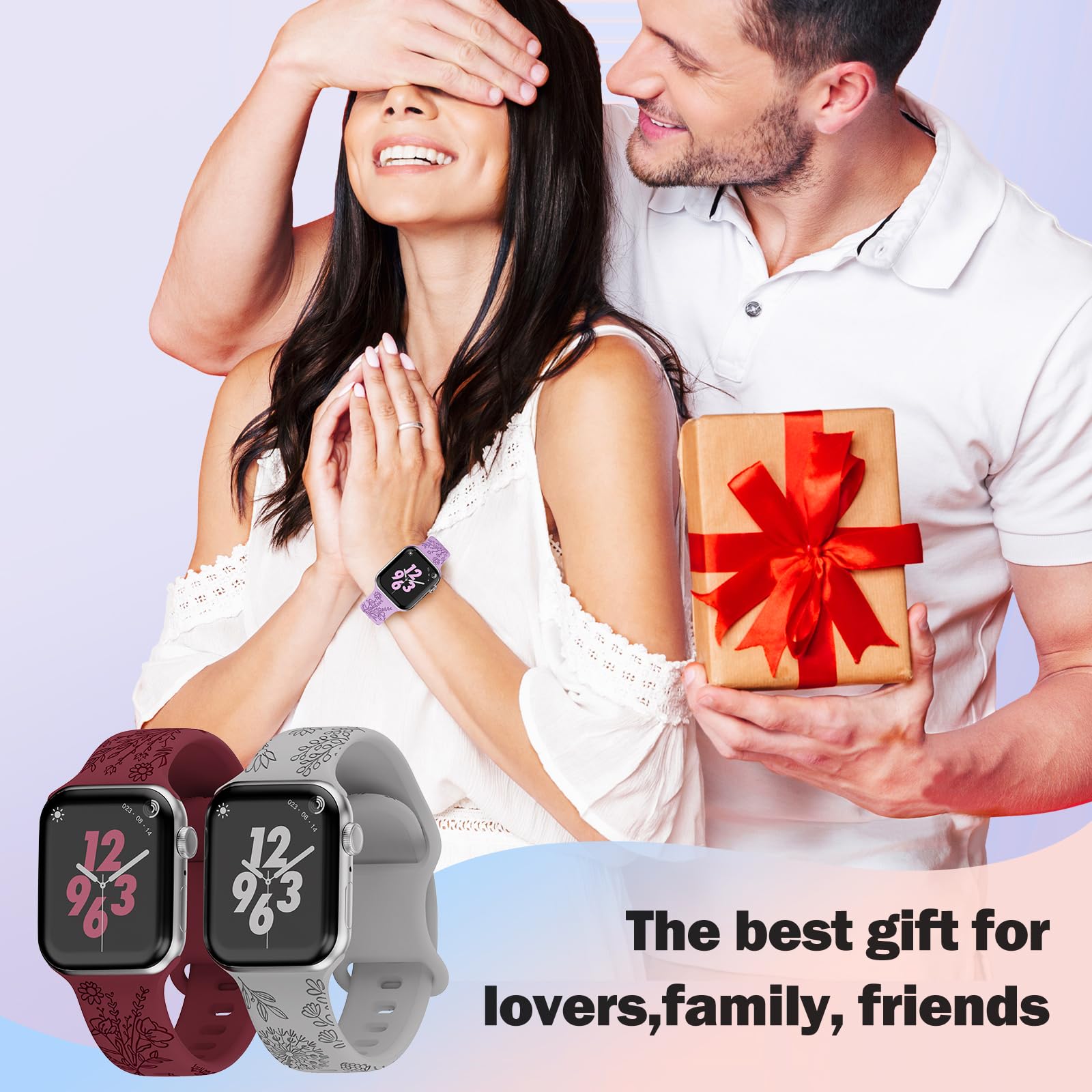 Floral Engraved Apple Watch Bands 4 Pack - Compatible with 38mm/40mm/41mm/42mm/44mm/45mm/49mm - Stylish Women's Accessory for Workouts, Office & Everyday Wear