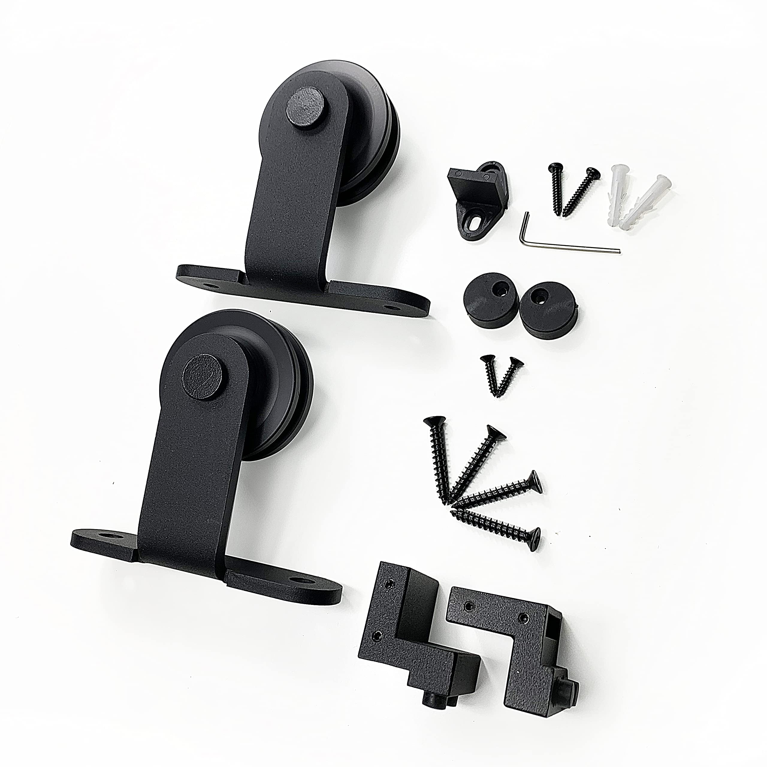 Homacer Black Rustic Roller Set with Door Stoppers & Guide - for Smooth Sliding Doors
