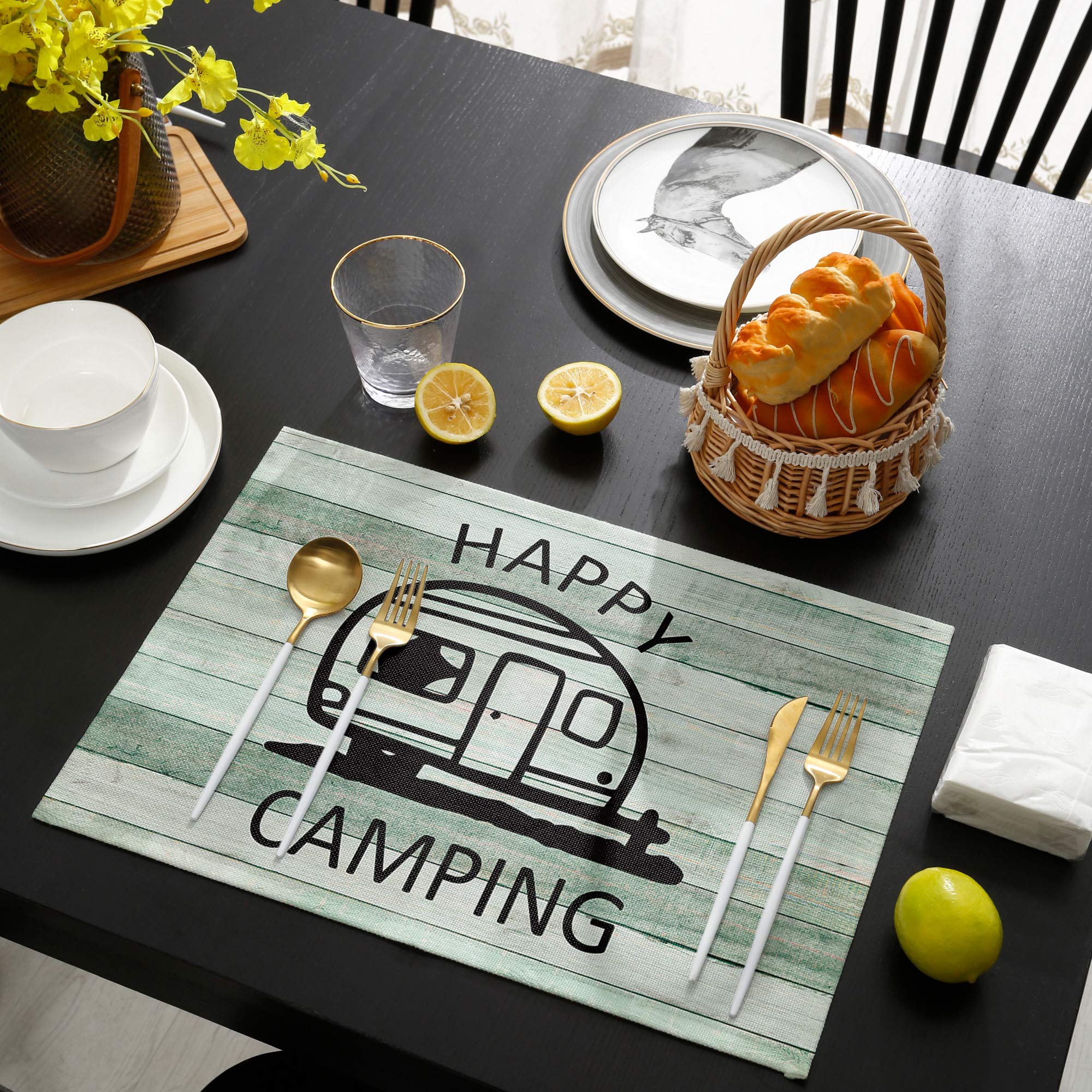 Cartoon Camper Happy Camping Washable Placemats Set of 4 - 13