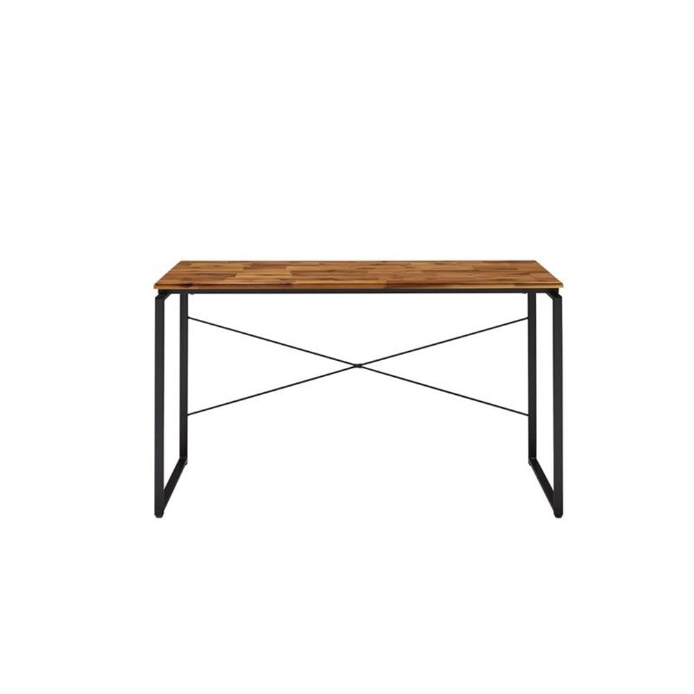 BOWERY HILL Modern Oak & Black Wooden Writing Desk - Contemporary Home Office Furniture for Work & Study