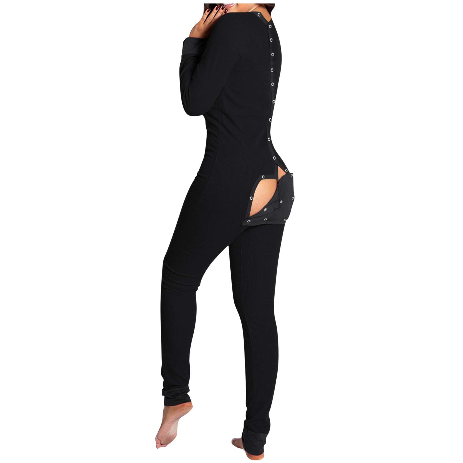 Women's Hemlock Printed Long Sleeve Button-Front Jumpsuit Pajama Romper - Soft Sleepwear for Lounge, Home & Comfortable Nightwear